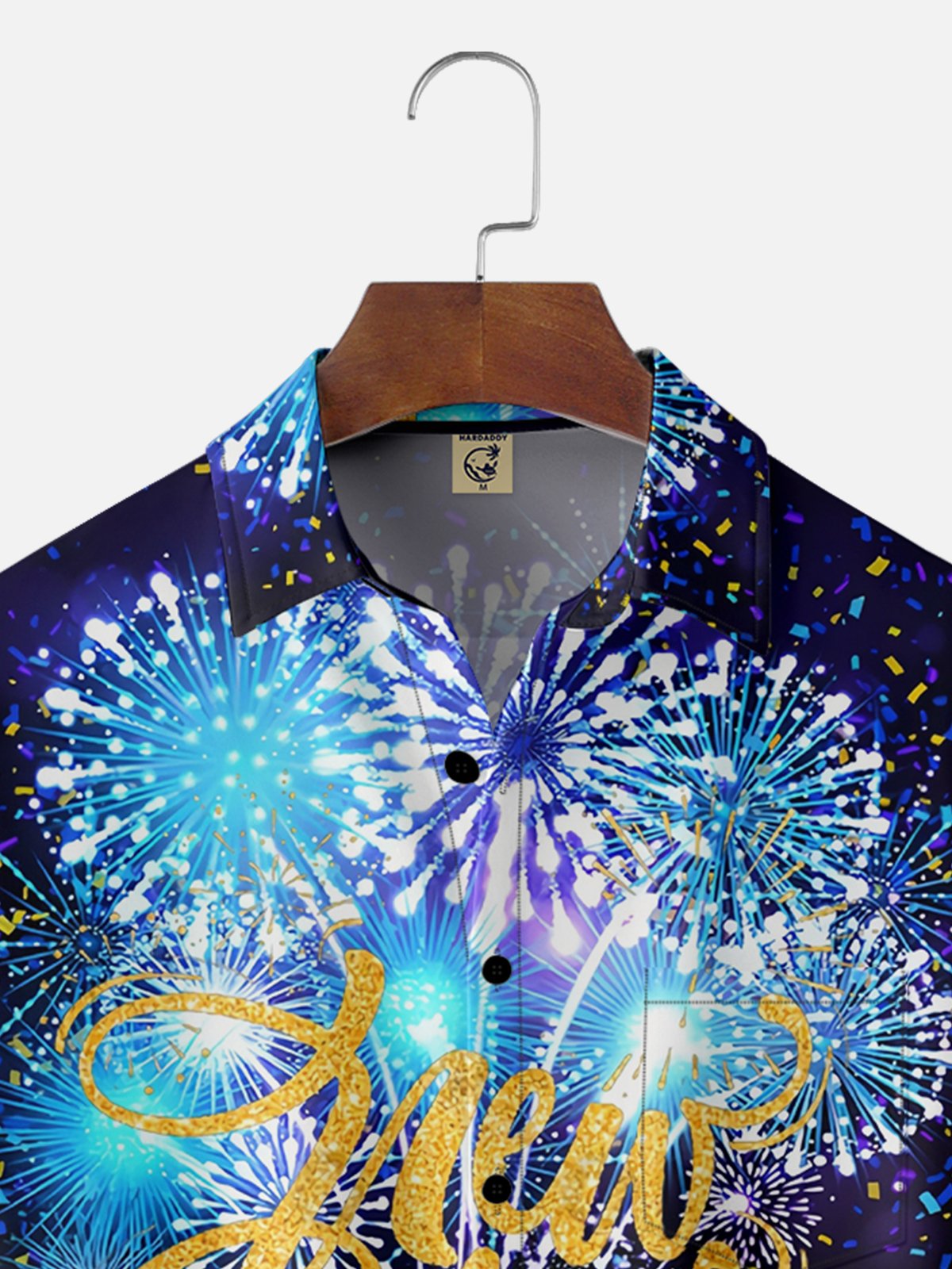 Moisture-wicking New Year Fireworks Chest Pocket Casual Shirt