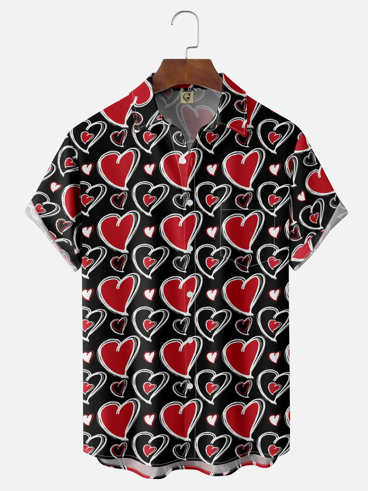 Moisture Wicking Valentine's Day Heart Chest Pocket Casual Shirt