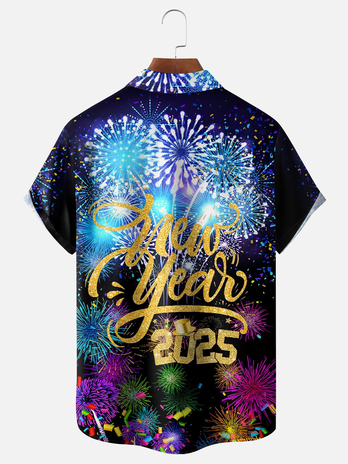 Moisture-wicking New Year Fireworks Chest Pocket Casual Shirt