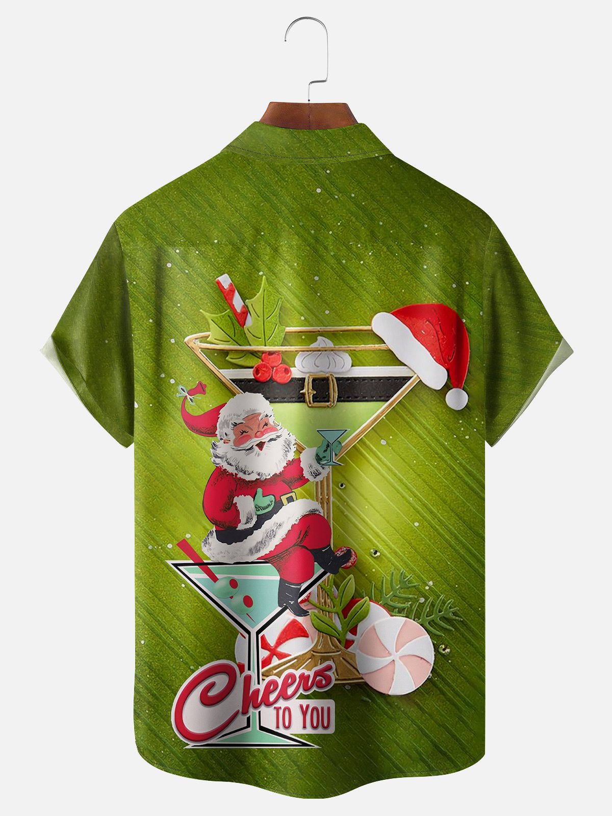 Moisture-wicking Christmas Santa Cocktail Chest Pocket Casual Shirt