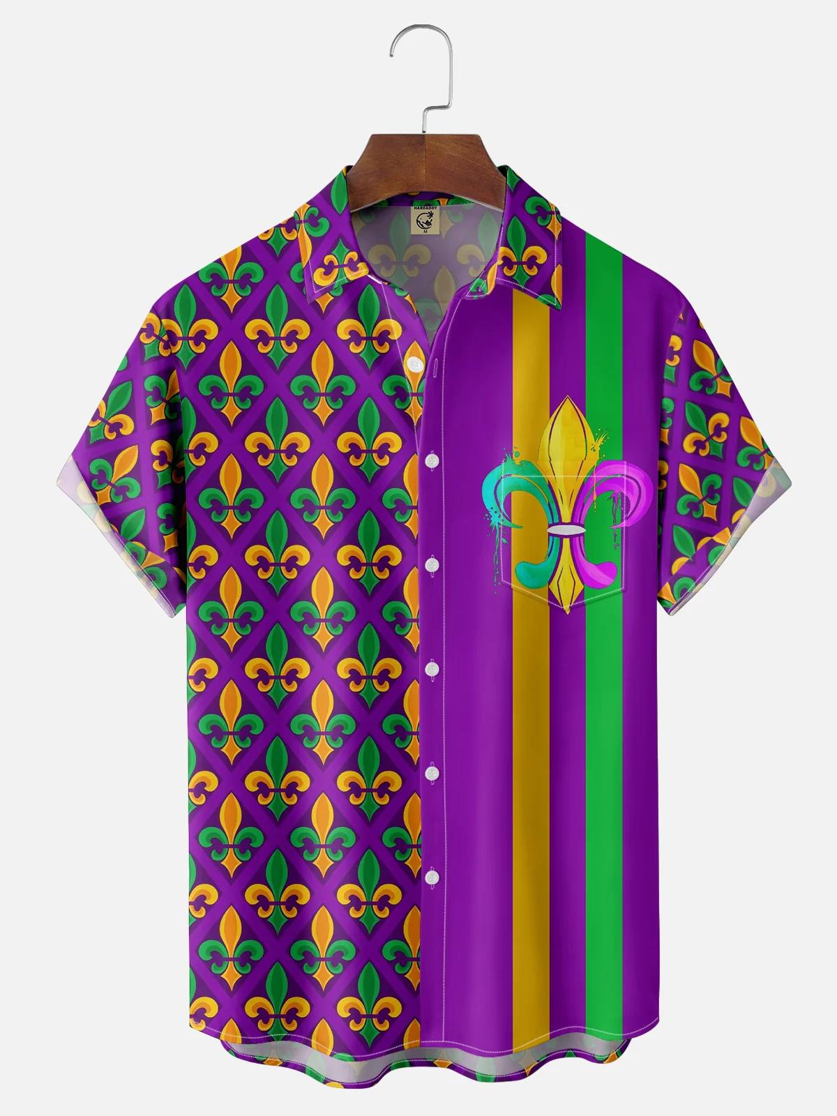 Moisture Wicking Mardi Gras Chest Pocket Casual Shirt