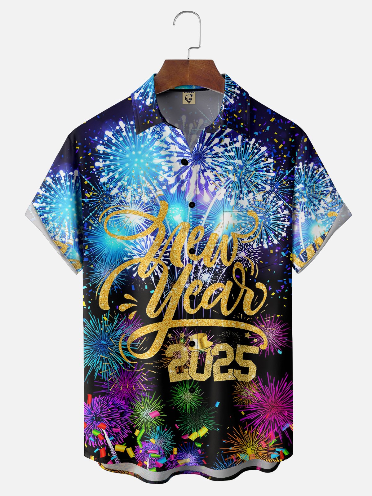 Moisture-wicking New Year Fireworks Chest Pocket Casual Shirt