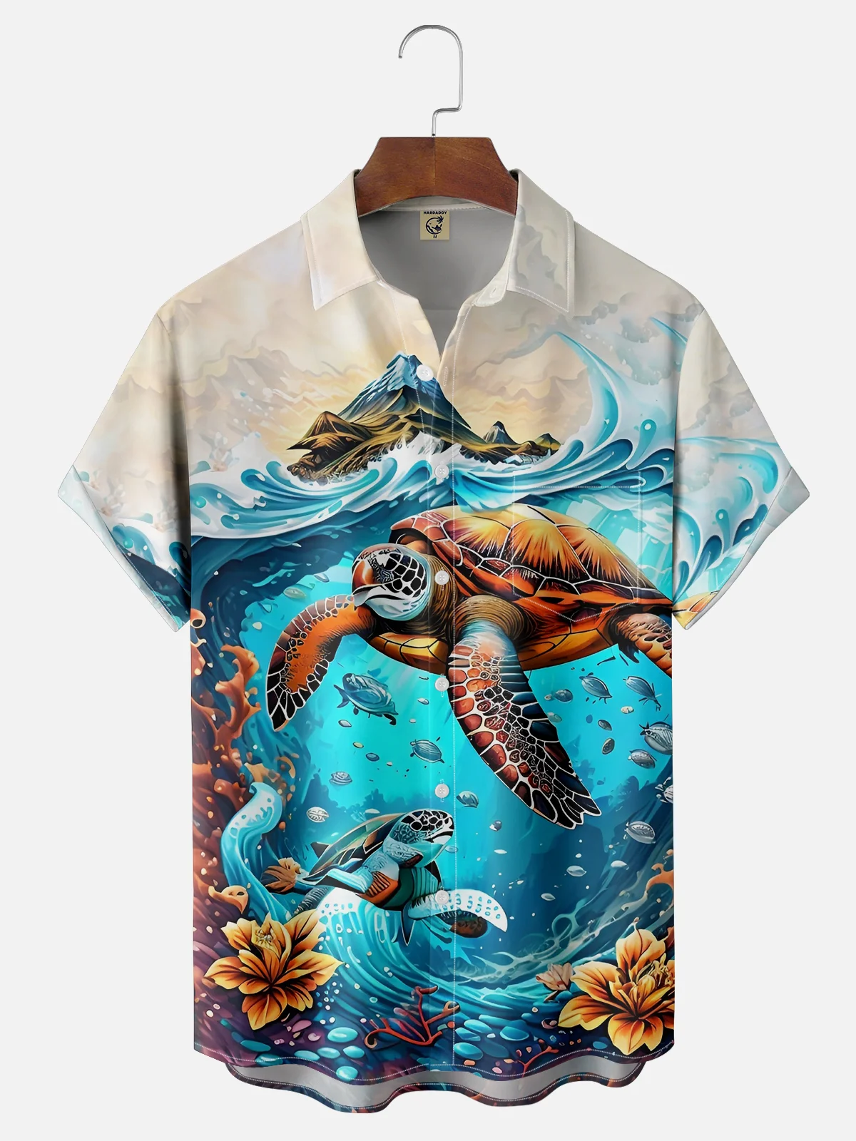 Moisture-wicking Marine Life Sea Turtle Chest Pocket Hawaiian Shirt