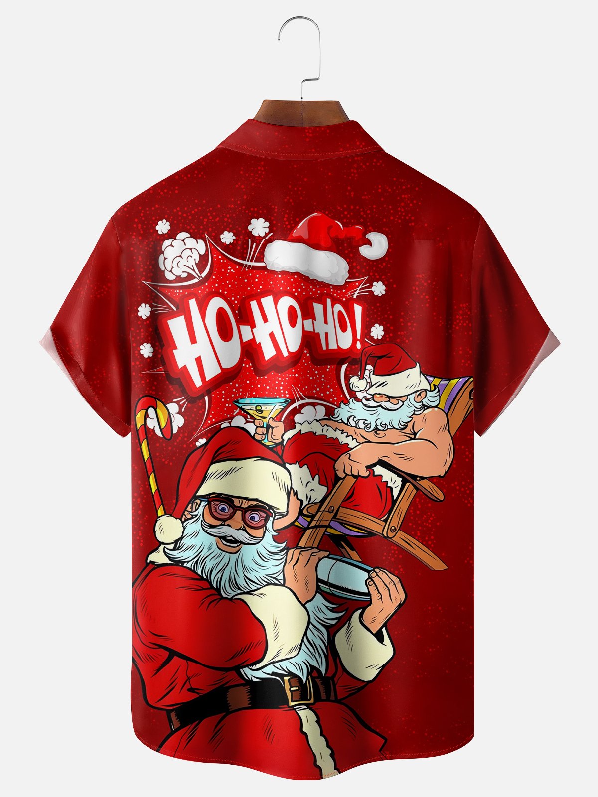 Moisture-wicking Christmas Santa Cocktail Chest Pocket Casual Shirt