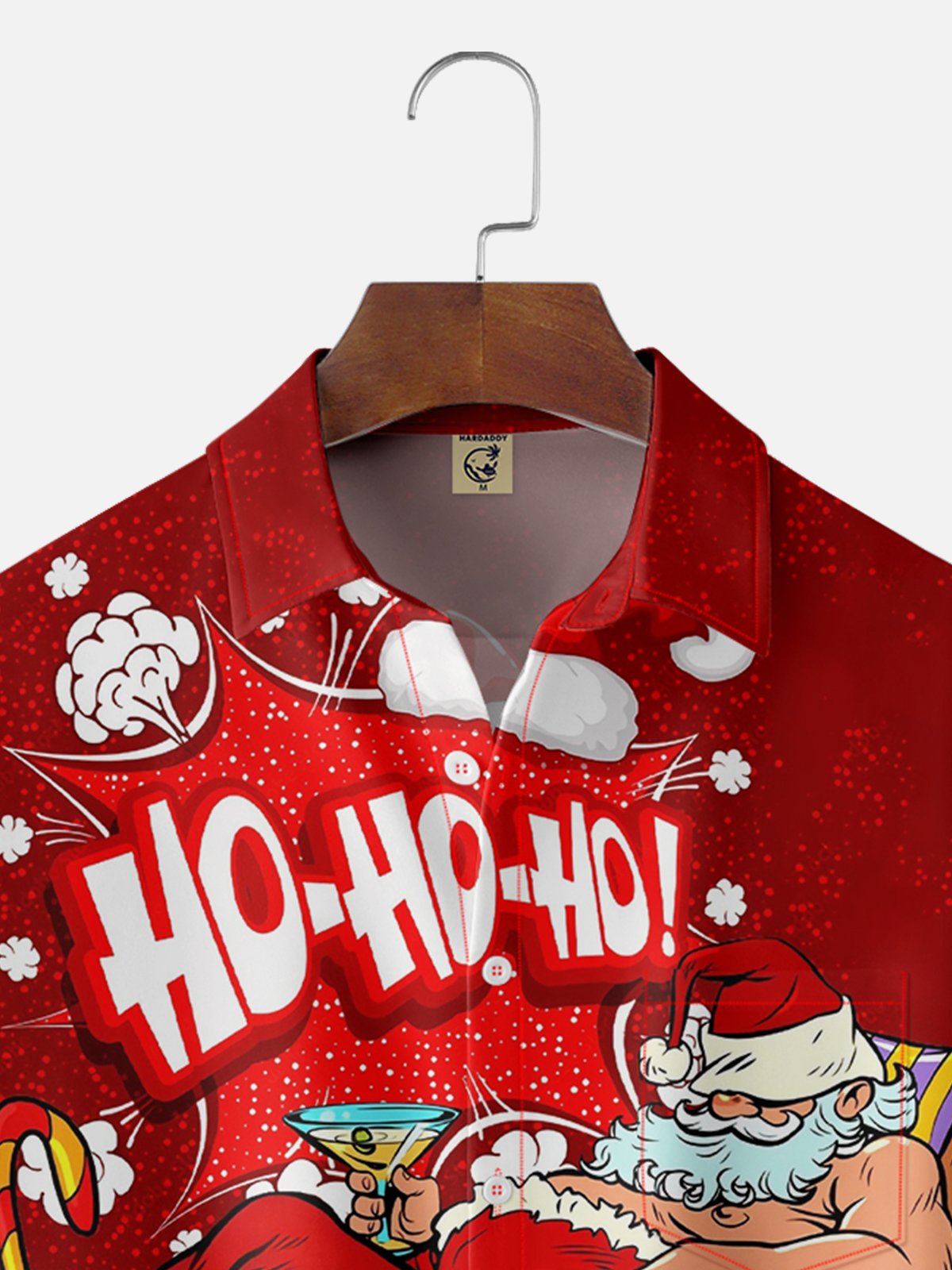 Moisture-wicking Christmas Santa Cocktail Chest Pocket Casual Shirt