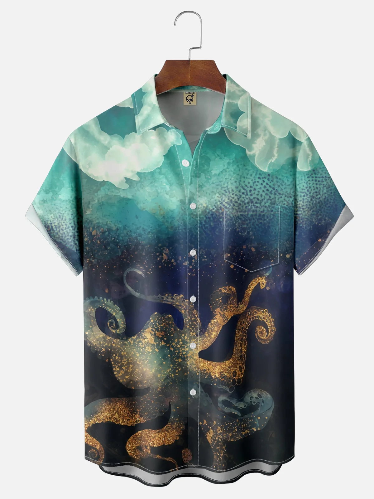 Moisture Wicking Hawaiian Octopus Chest Pocket Casual Shirt