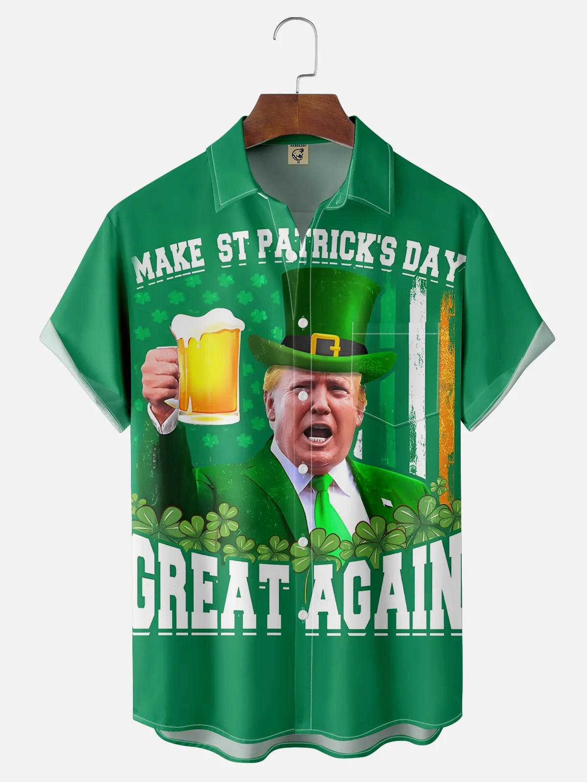 Moisture Wicking St. Patrick's Day Trump Chest Pocket Casual Shirt