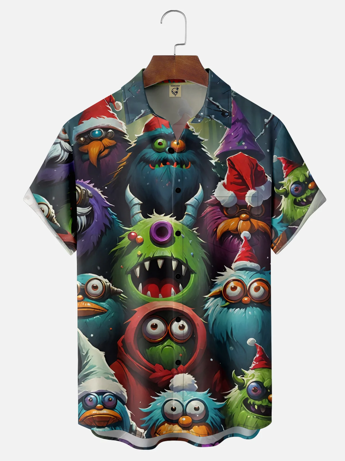 Moisture Wicking Christmas Ugly Monster Chest Pocket Casual Shirt