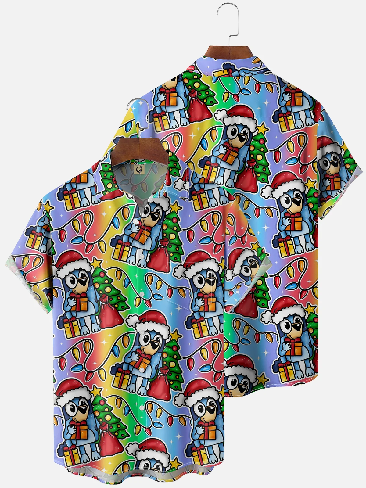 Moisture Wicking Christmas Dog Chest Pocket Casual Shirt