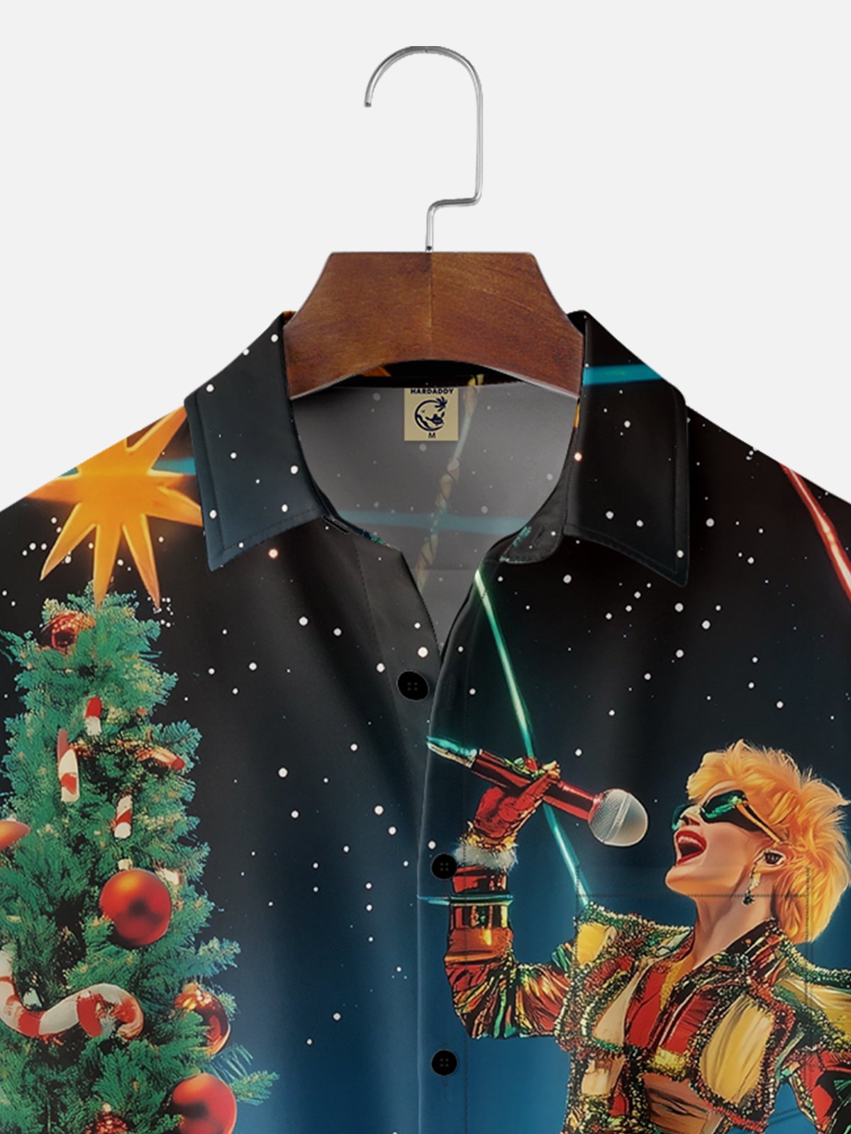 Moisture wicking Christmas Karaoke Girl Chest Pocket Casual Shirt