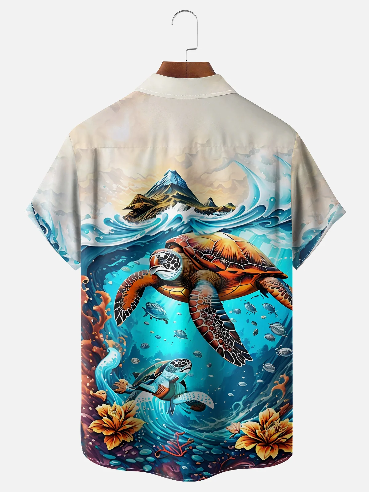 Moisture-wicking Marine Life Sea Turtle Chest Pocket Hawaiian Shirt