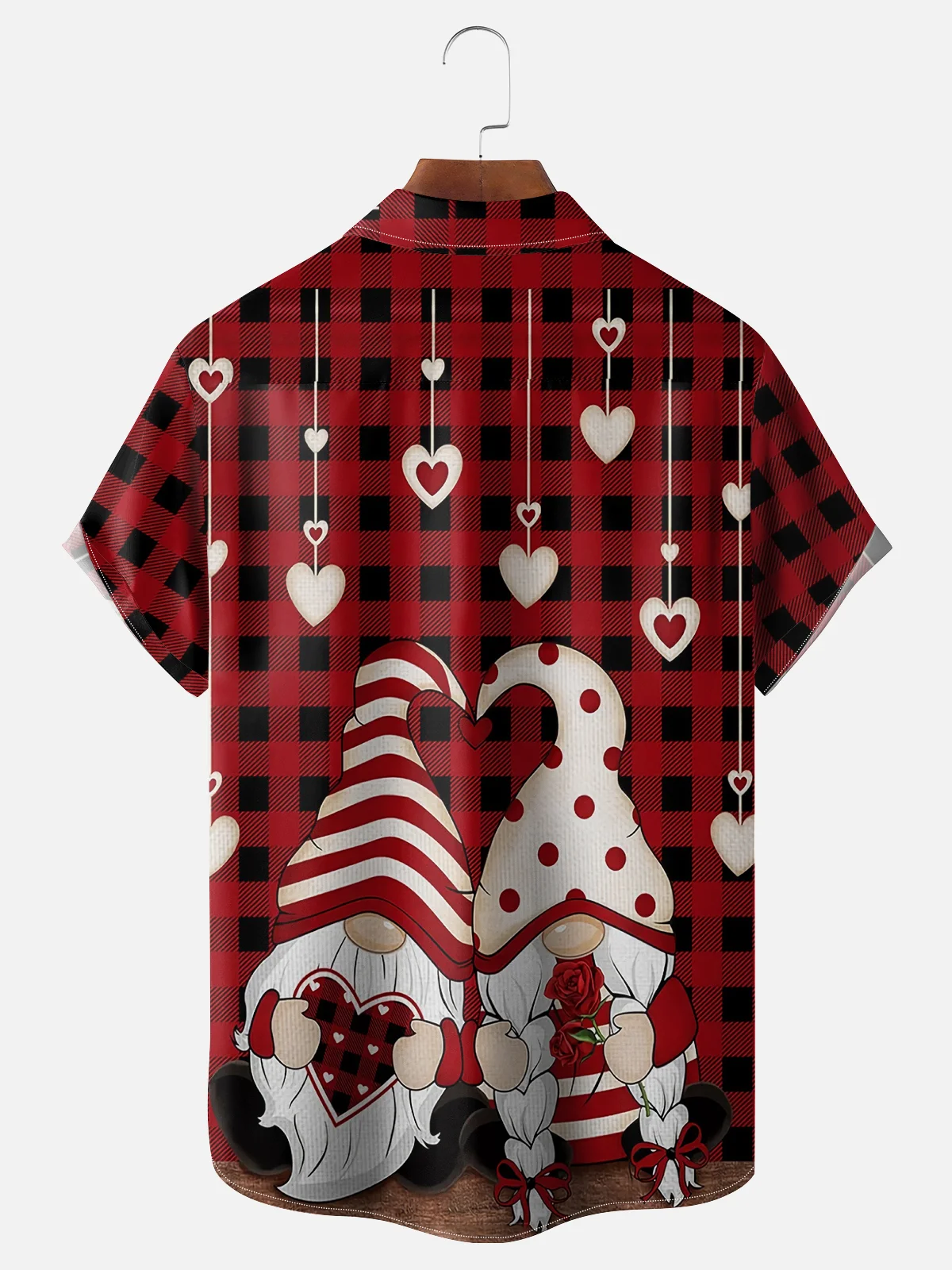 Moisture Wicking Valentine's Day Heart Gnome Chest Pocket Casual Shirt