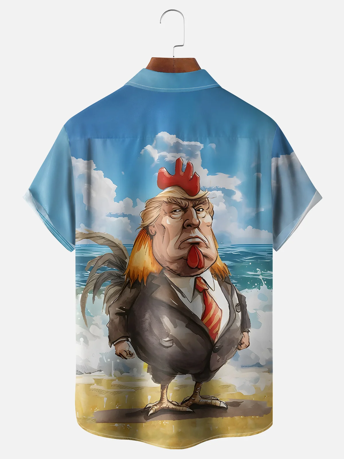 Moisture Wicking Hawaiian Trump Chicken Chest Pocket Casual Shirt