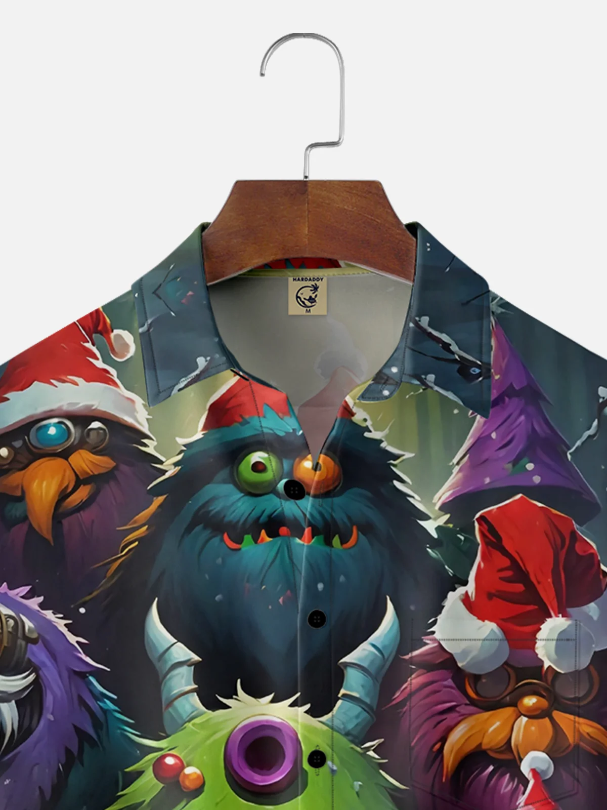 Moisture Wicking Christmas Ugly Monster Chest Pocket Casual Shirt