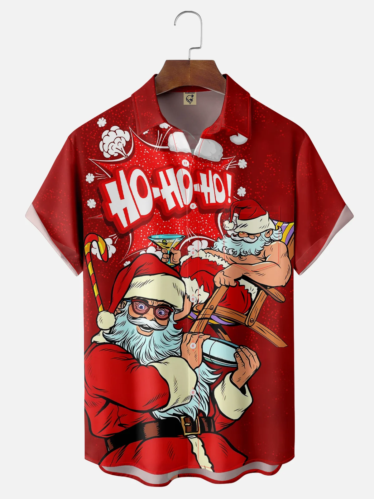 Moisture-wicking Christmas Santa Cocktail Chest Pocket Casual Shirt