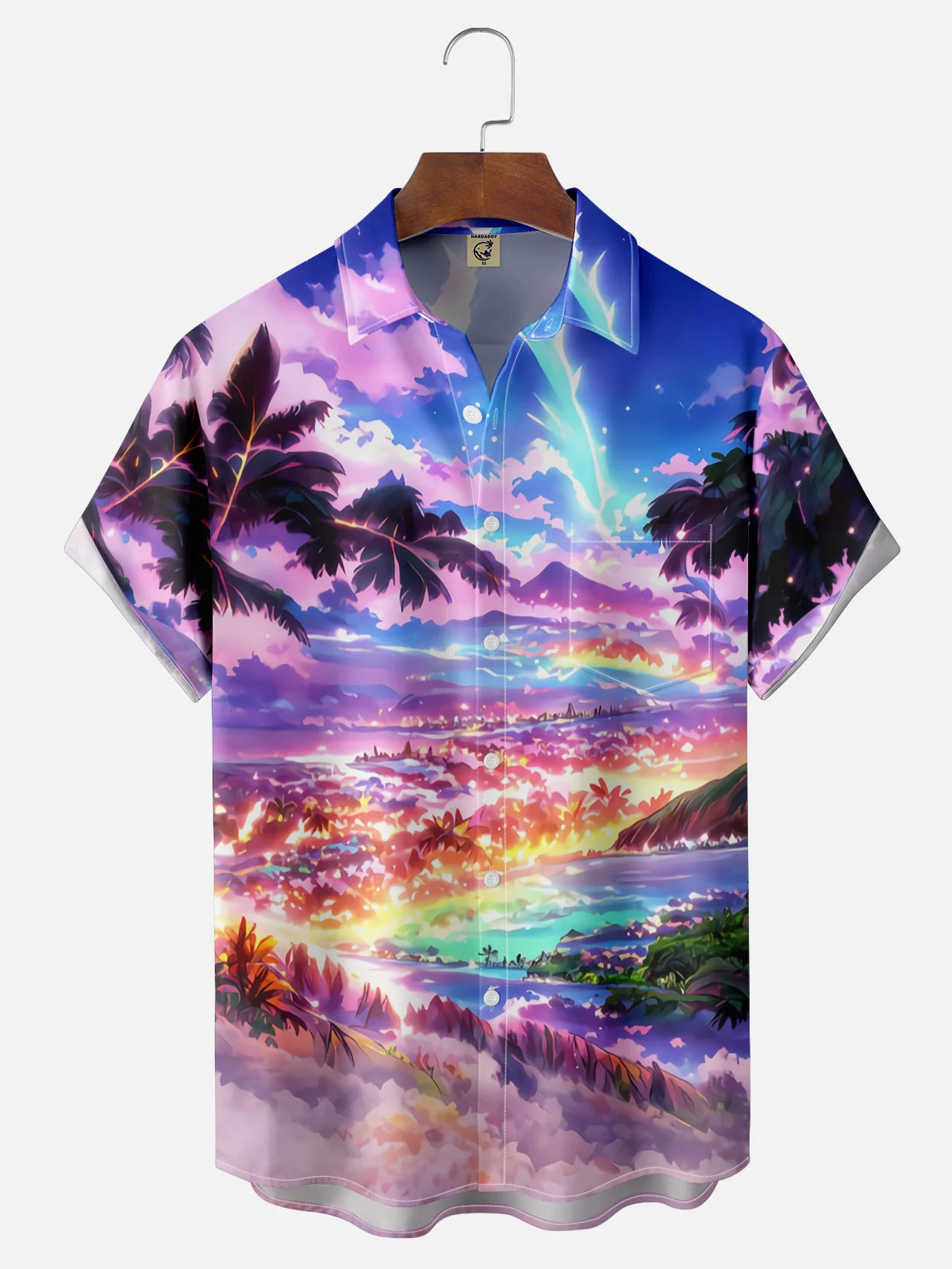 Moisture Wicking Hawaiian Coconut Tree Chest Pocket Casual Shirt