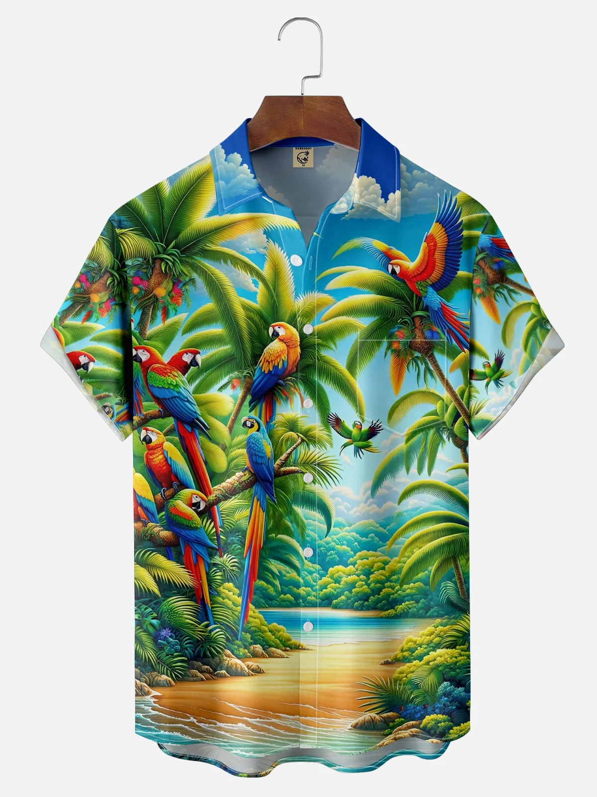 Moisture Wicking Hawaiian Flora Parrot Chest Pocket Casual Shirt