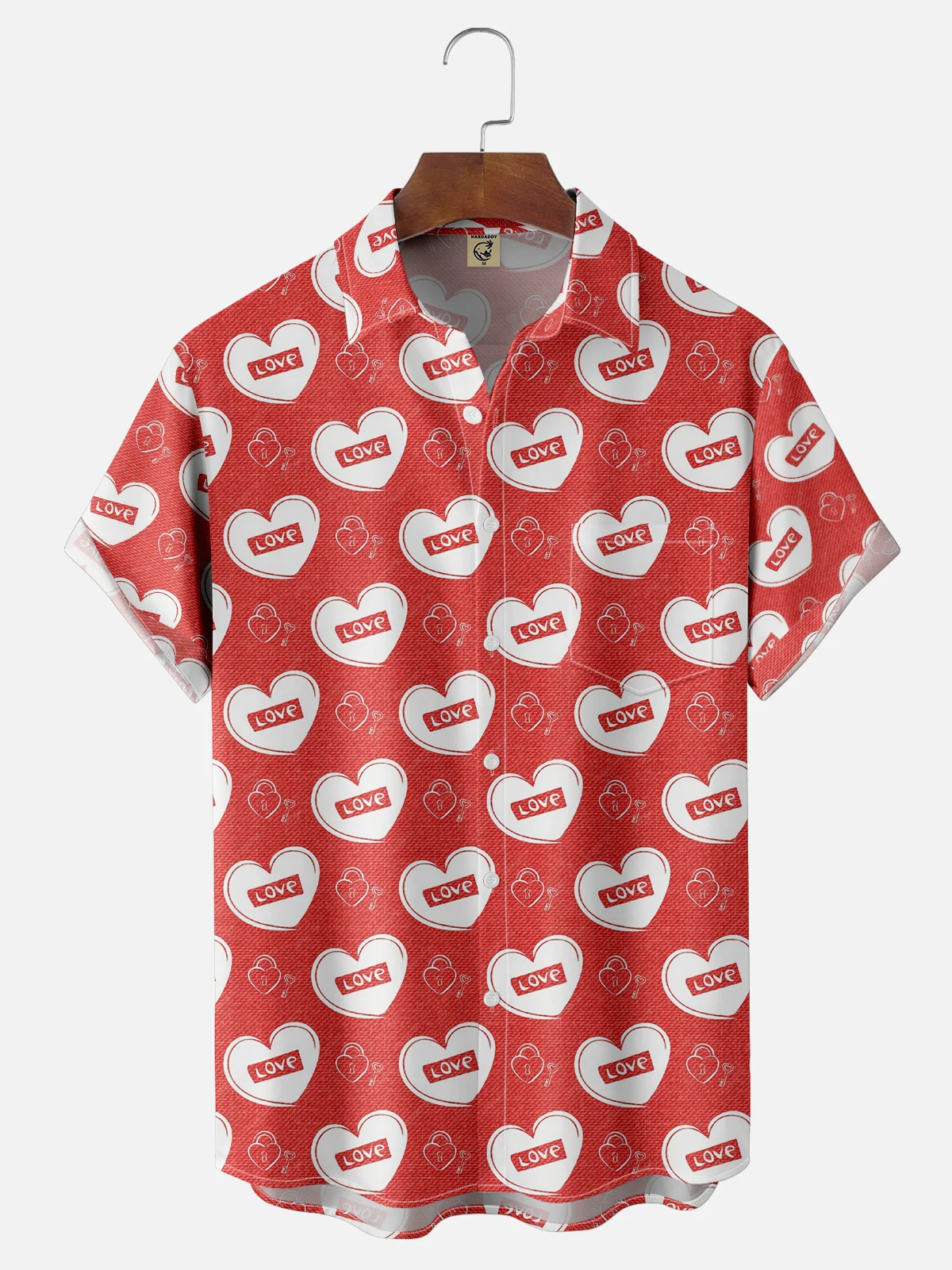 Moisture Wicking Valentine's Day Heart Chest Pocket Casual Shirt