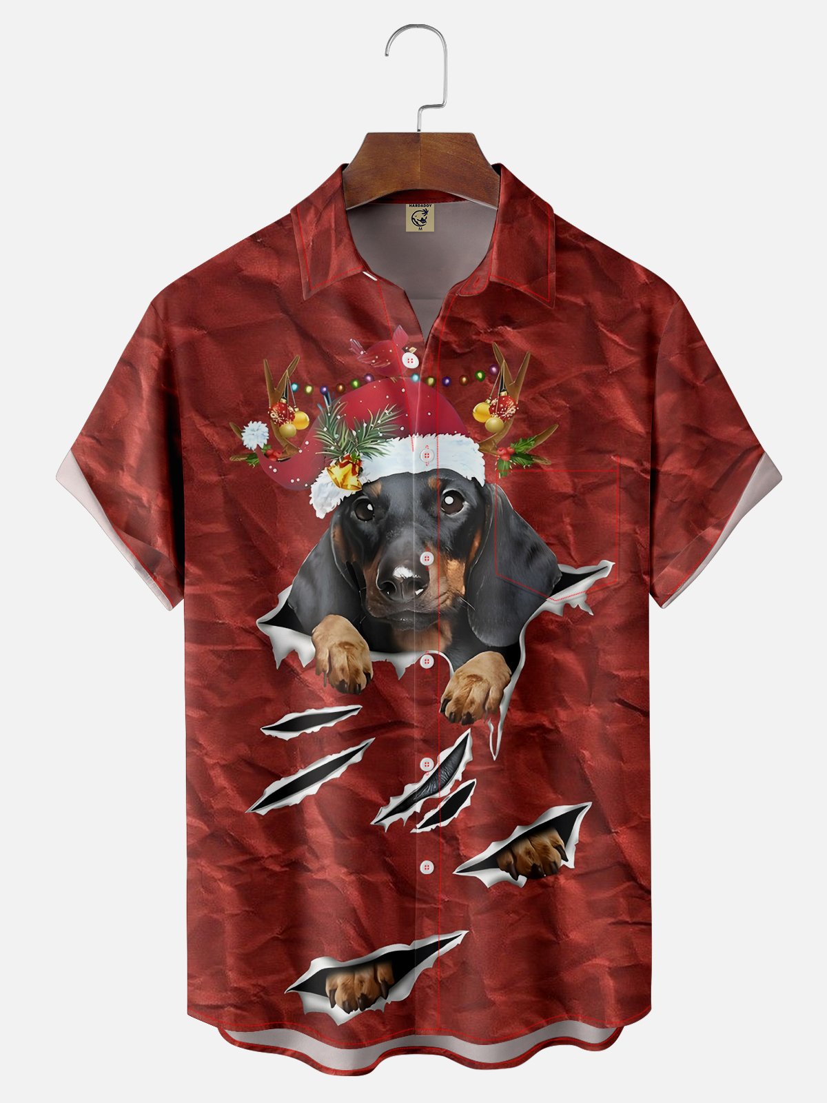 Moisture-wicking Christmas Dachshund Chest Pocket Casual Shirt