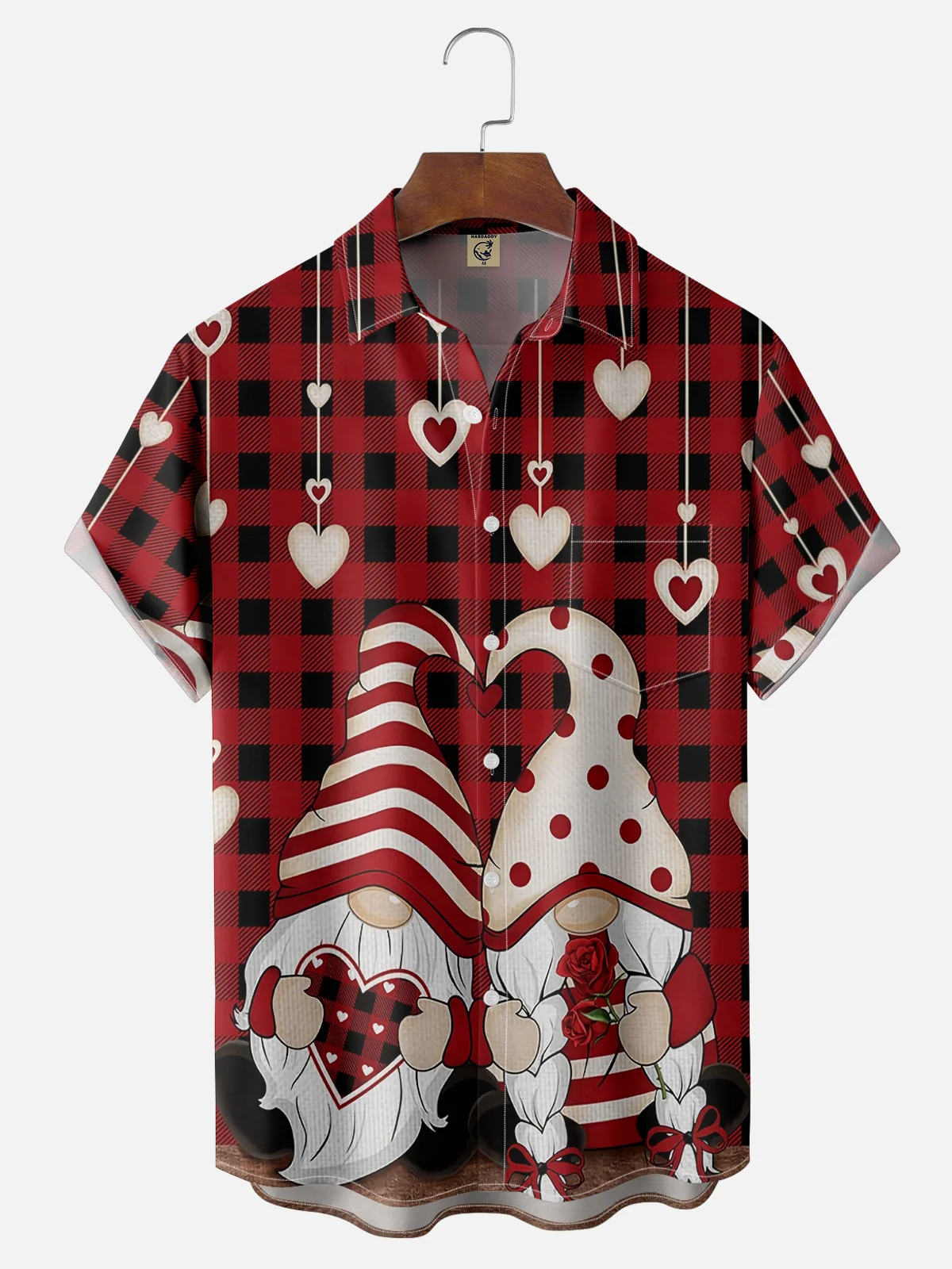 Moisture Wicking Valentine's Day Heart Gnome Chest Pocket Casual Shirt