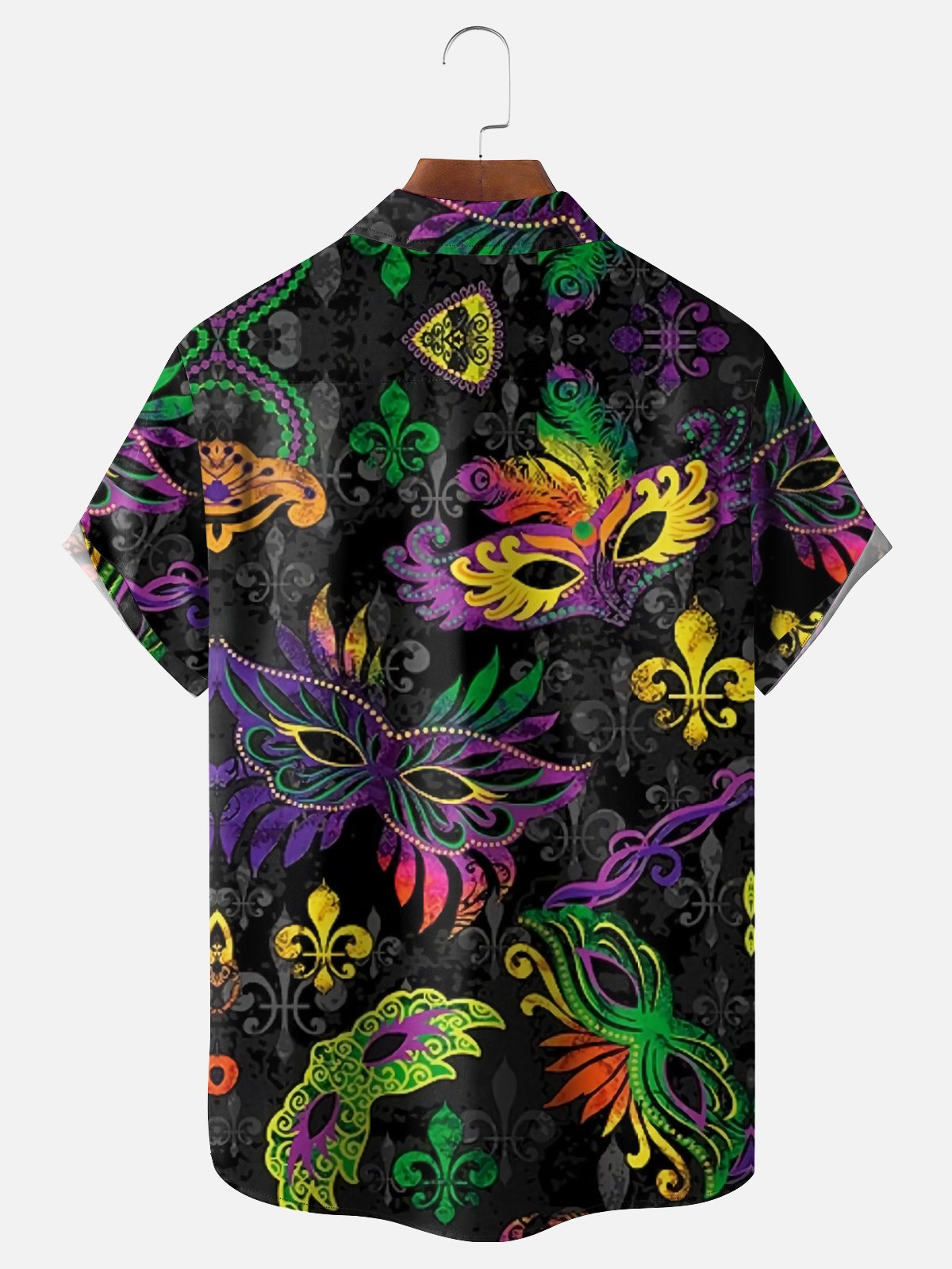 Mens Mardi Gras Carnival Masks Fleur de lis Print Casual Breathable Short Sleeve Hawaiian Shirts