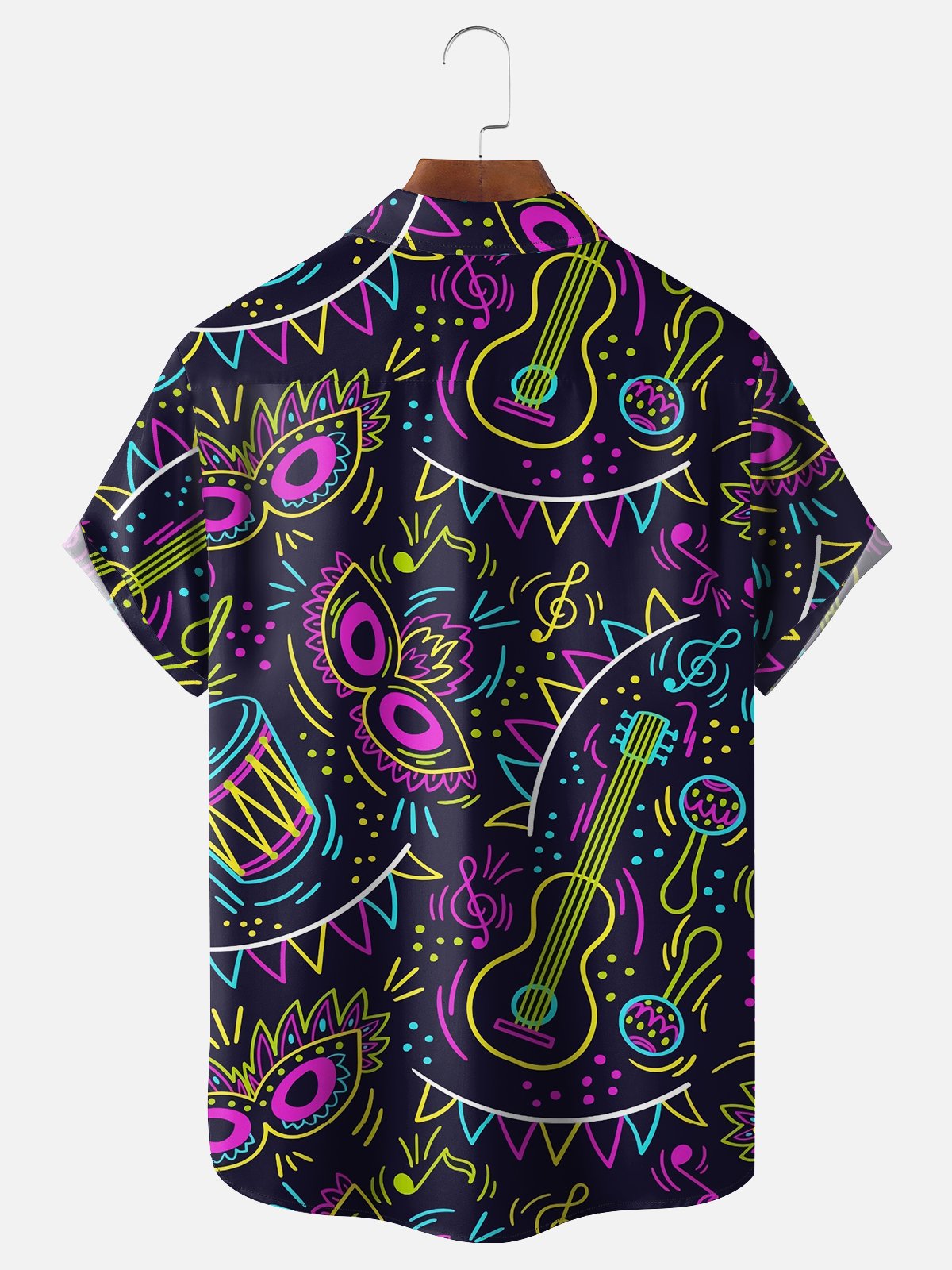 Mens Mardi Gras Carnival Masks & Music Print Casual Breathable Short Sleeve Hawaiian Shirts