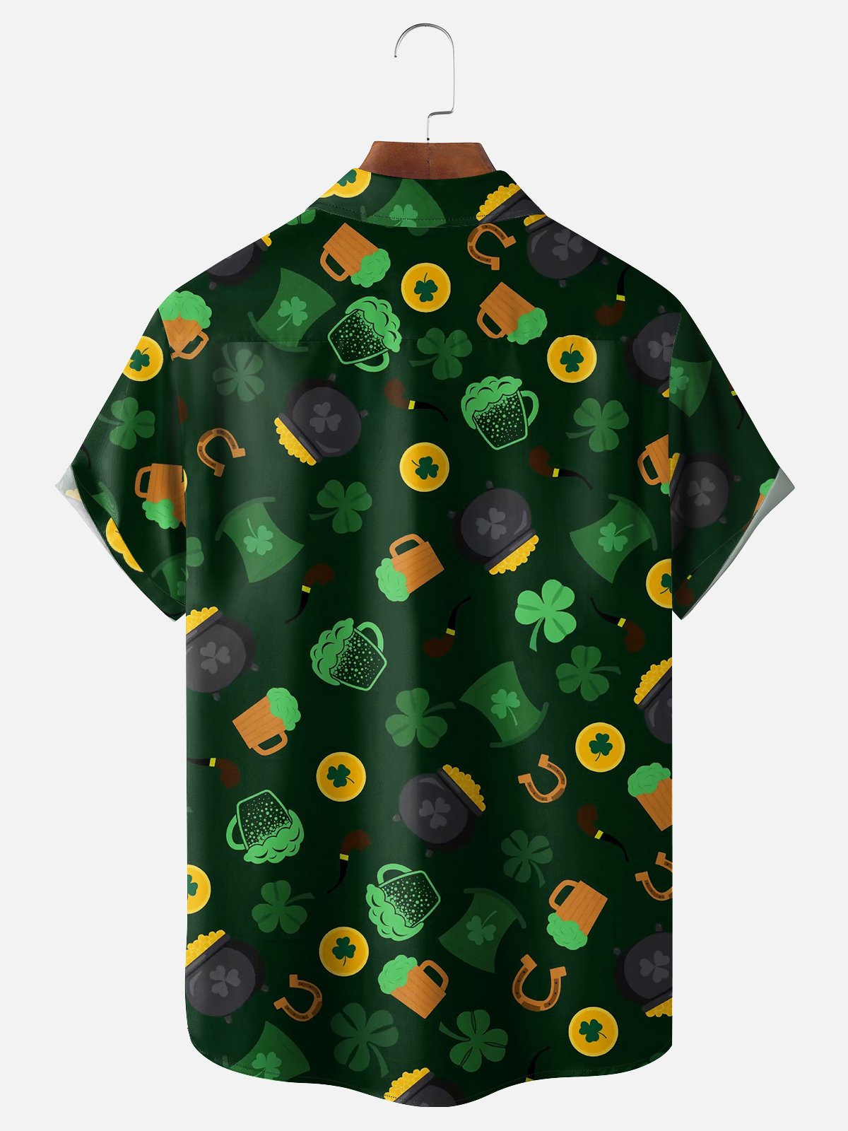 Moisture-wicking St. Patrick's Day Gnome Beer Shamrock Chest Pocket Casual Shirt