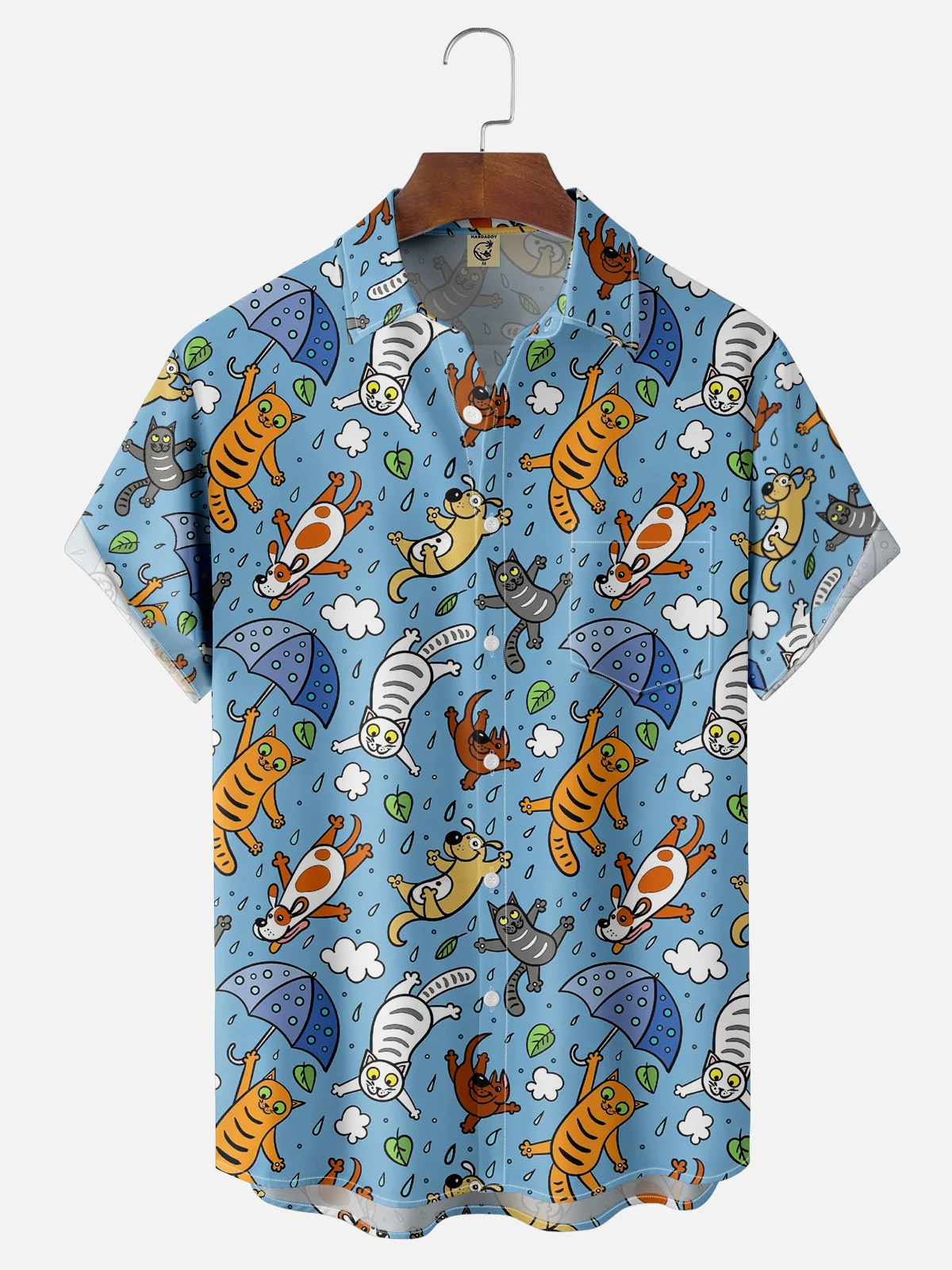 Moisture-wicking Cartoon Cats Chest Pocket Casual Shirt