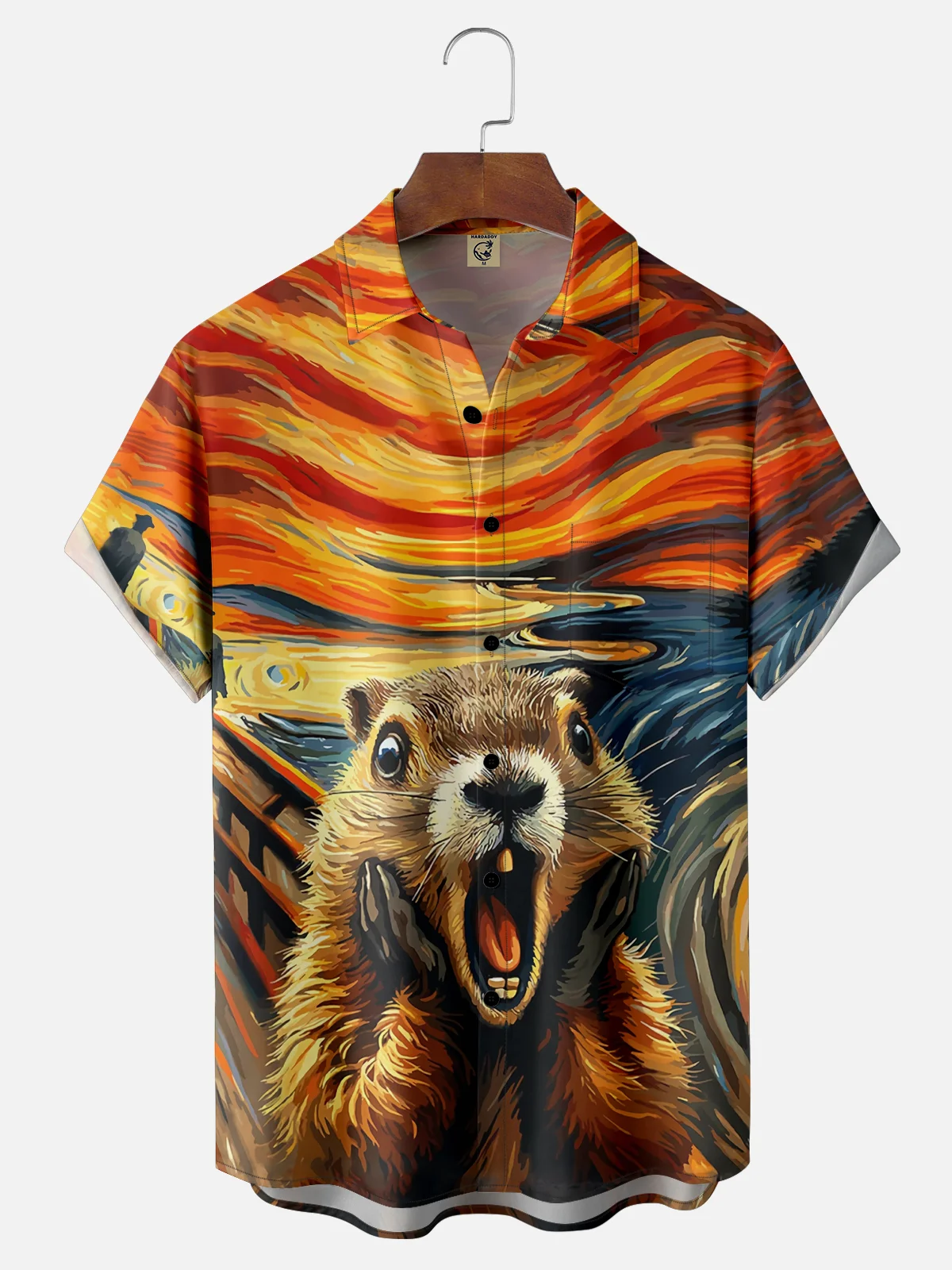 Moisture-wicking Groundhog Day Oil Painting Chest Pocket Casual Shirt