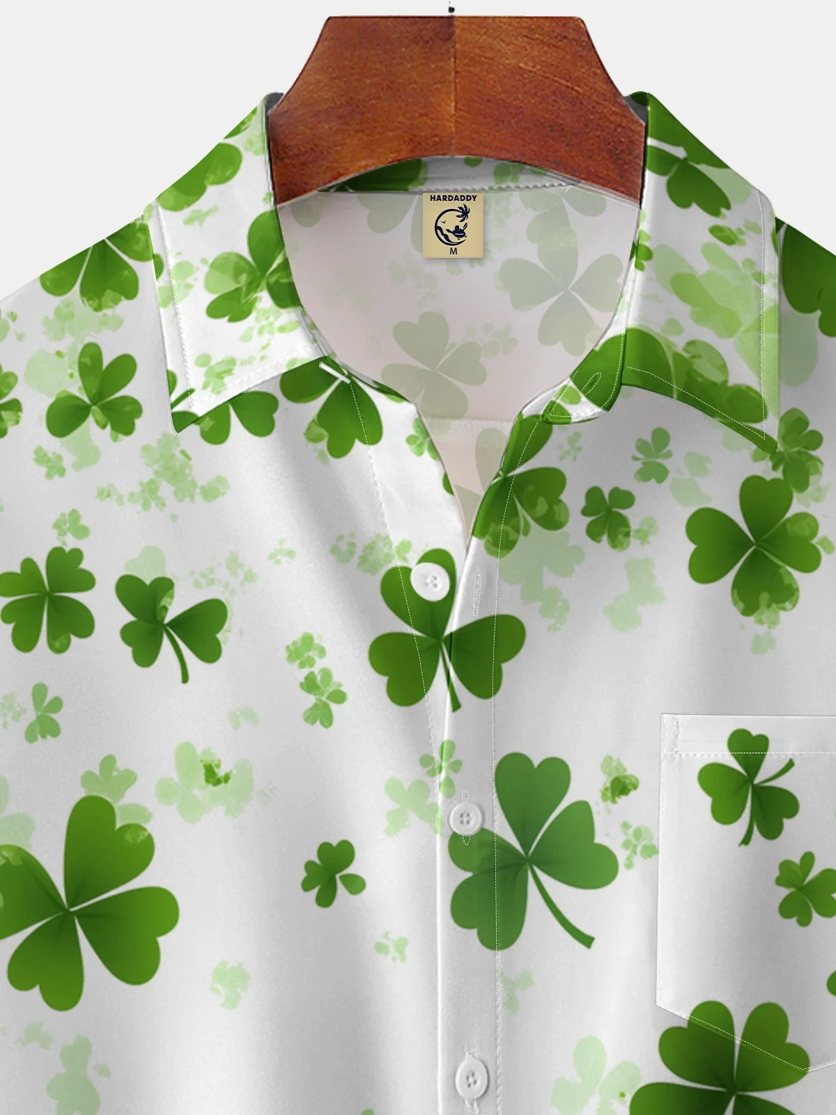 Moisture-wicking St Patricks Day Shamrock Chest Pocket Casual Shirt