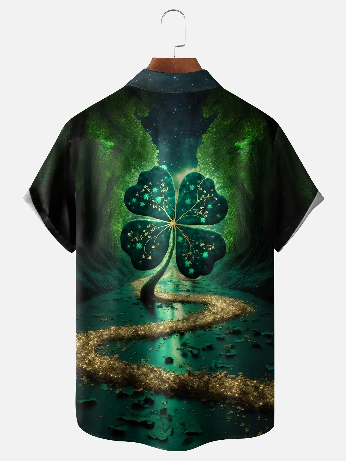 Moisture-wicking St. Patrick's Day Four Leaf Clover Chest Pocket Casual Shirt