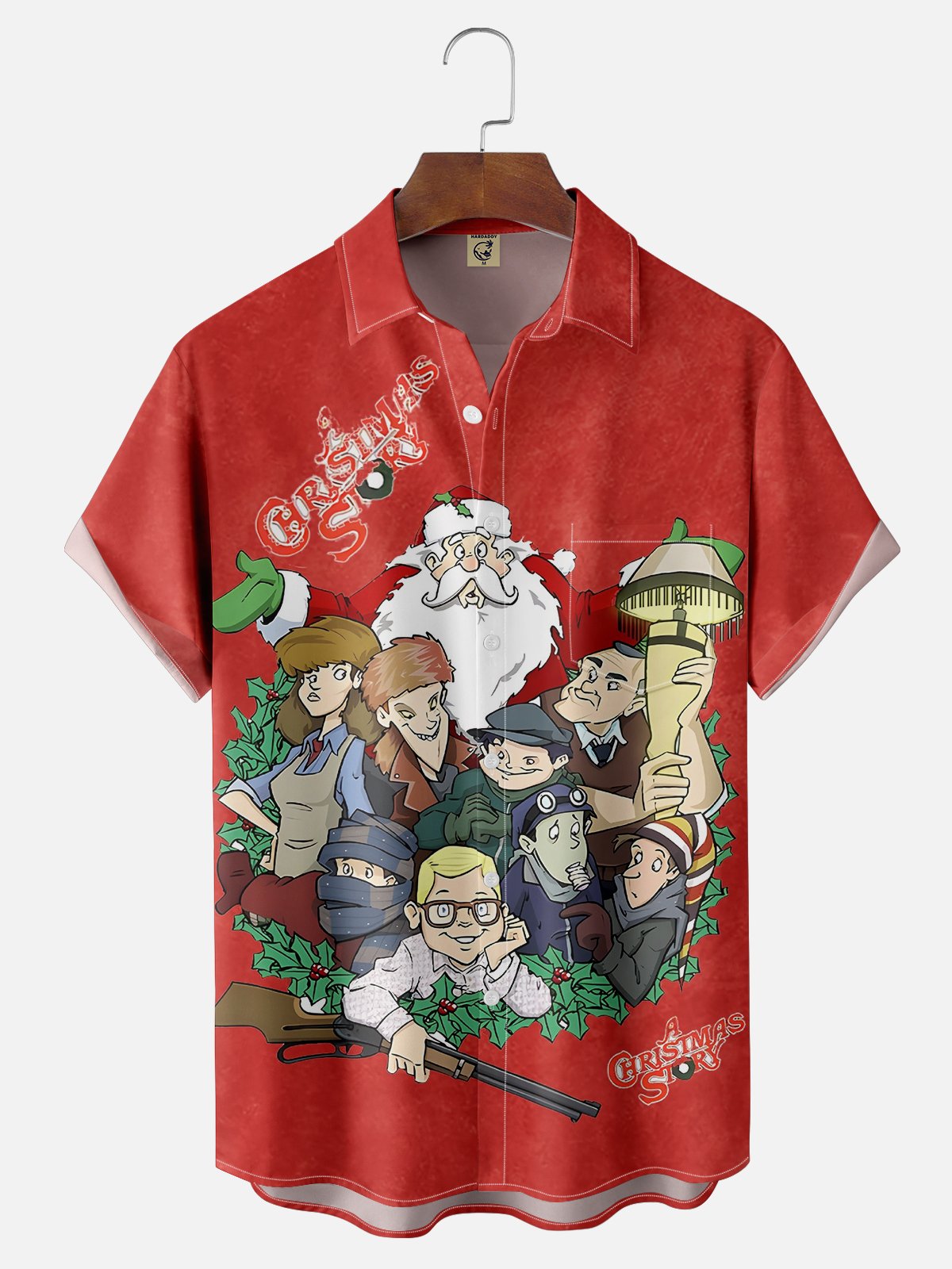 Moisture-wicking Red Christmas Story Art Illustration Chest Pocket Hawaiian Shirt