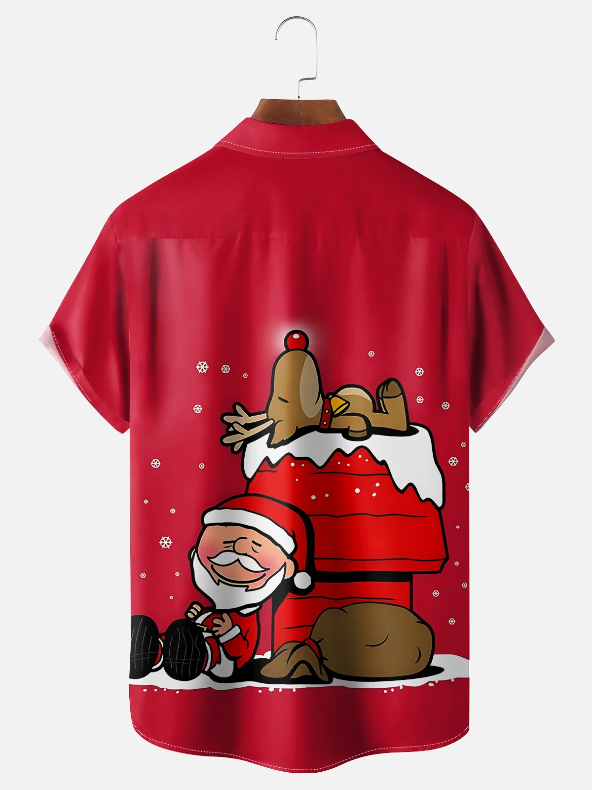 Moisture-wicking Christmas Charlie Santa and Elk Chest Pocket Hawaiian Shirt