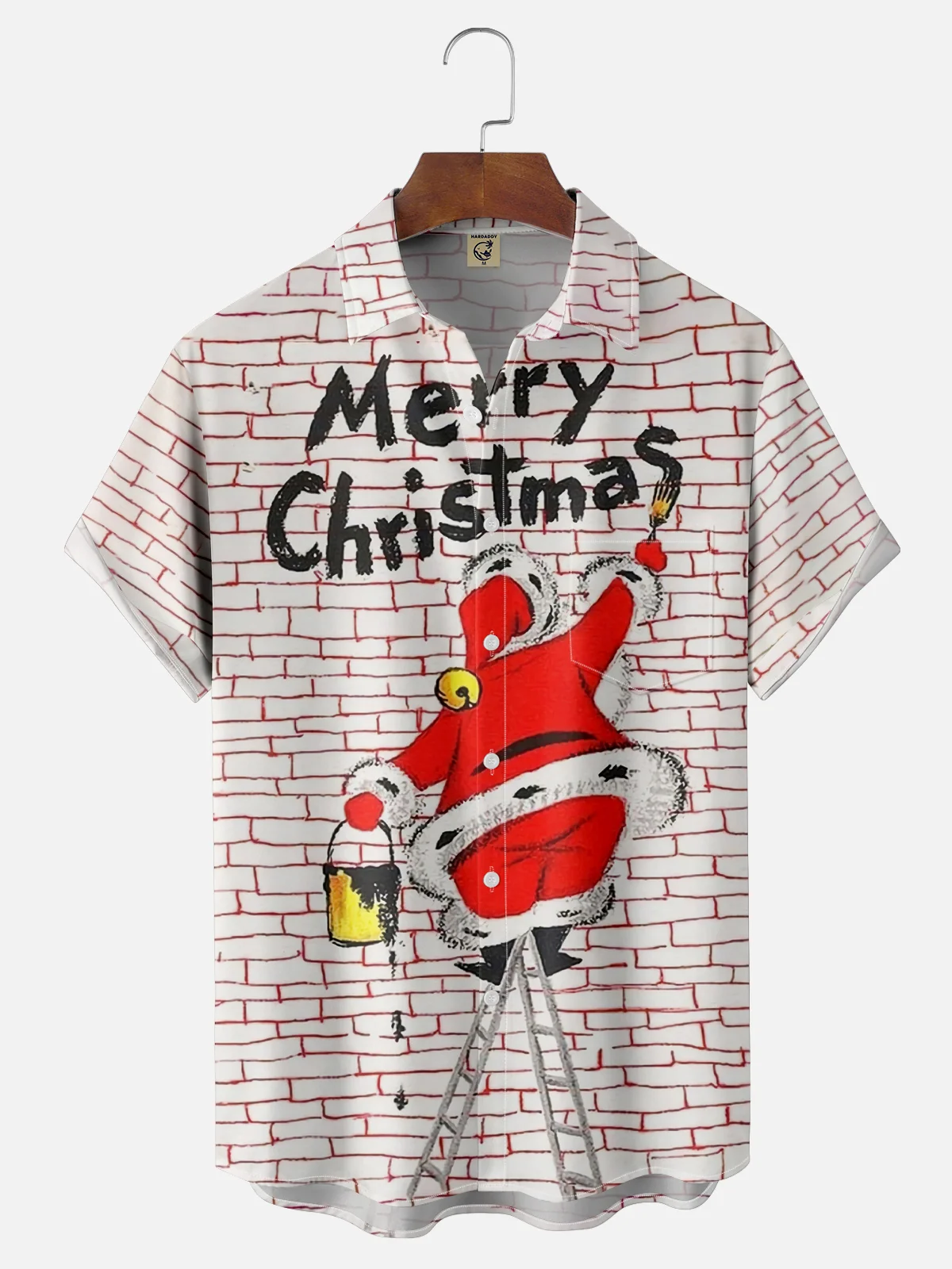 Moisture-wicking Christmas Santa Claus Chest Pocket Casual Shirt