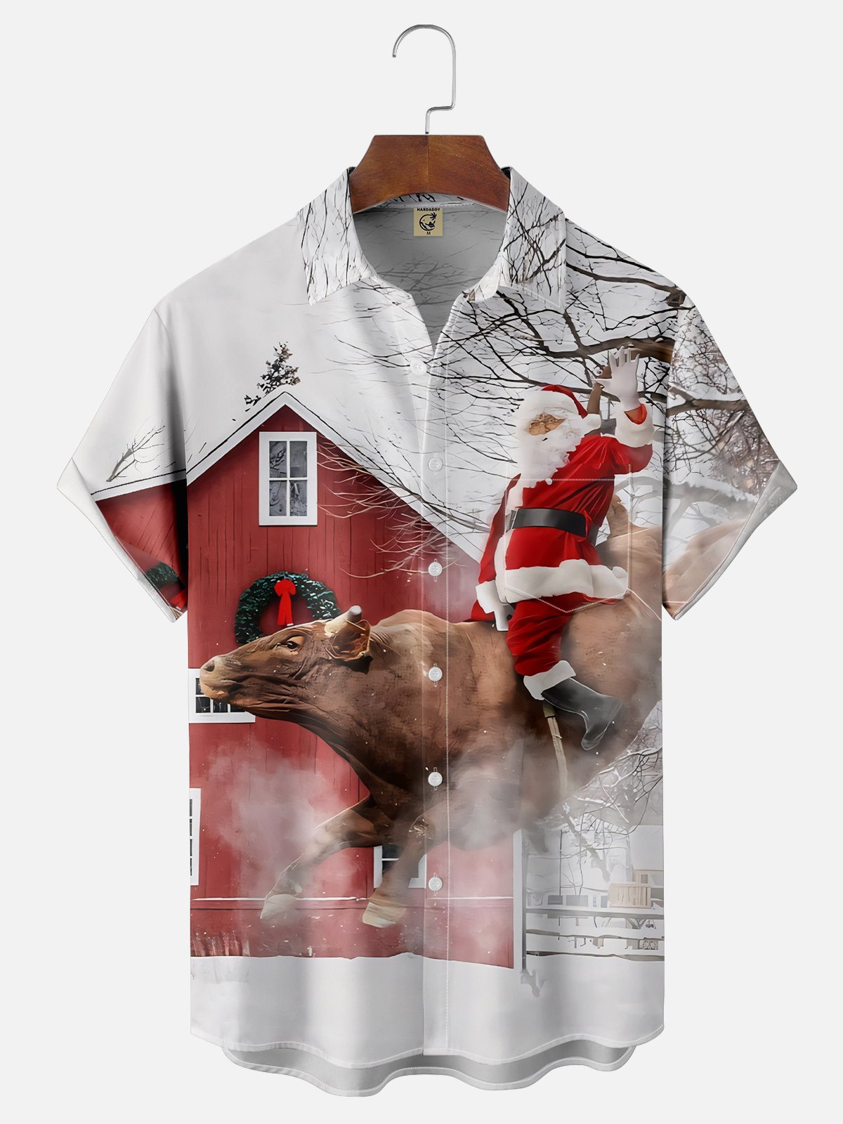 Moisture-wicking Christmas Wild Cowboy Santa Chest Pocket Hawaiian Shirt