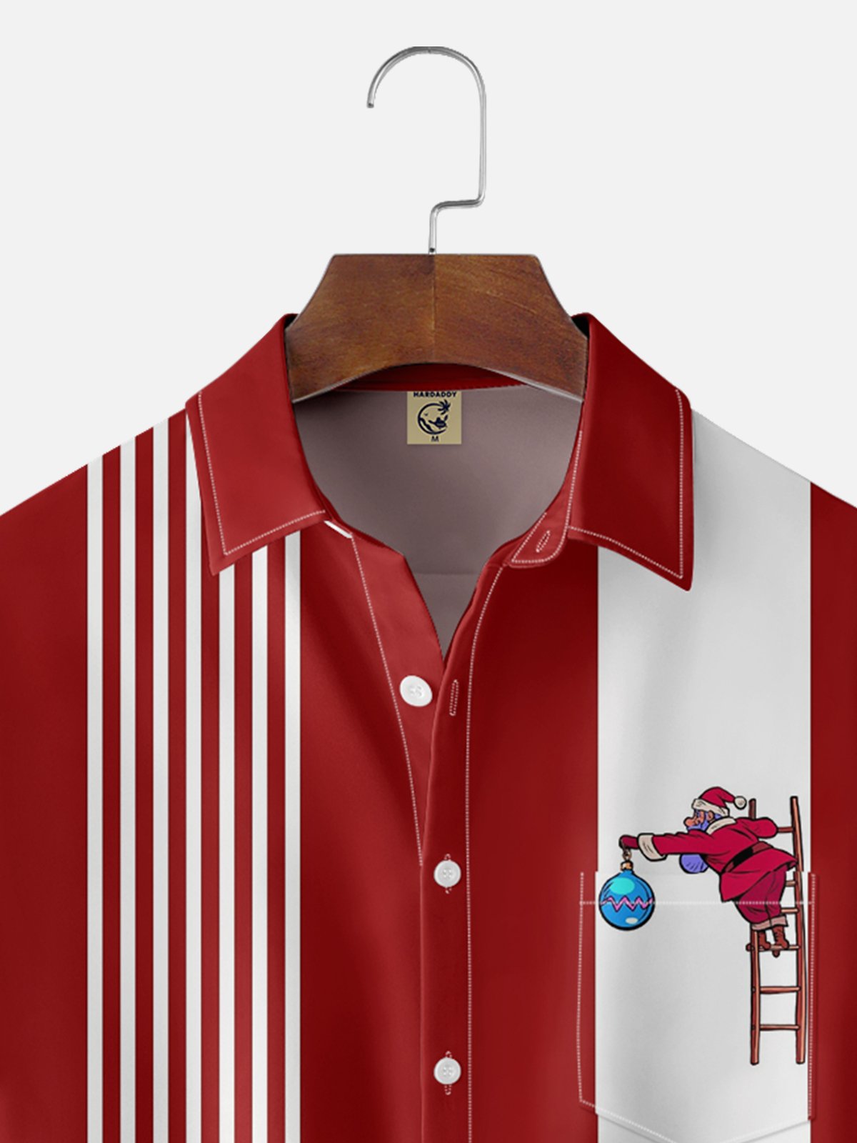 Moisture-wicking Christmas Santa Claus Chest Pocket Bowling Shirt