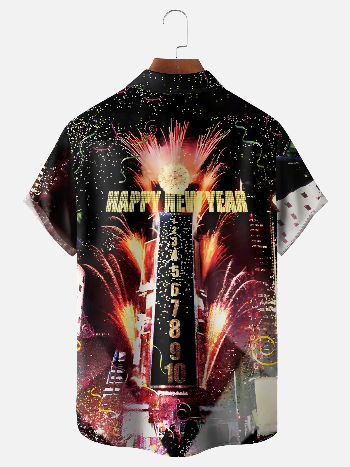 Moisture-wicking Happy New Year Artistic Font New York Chest Pocket Hawaiian Shirt