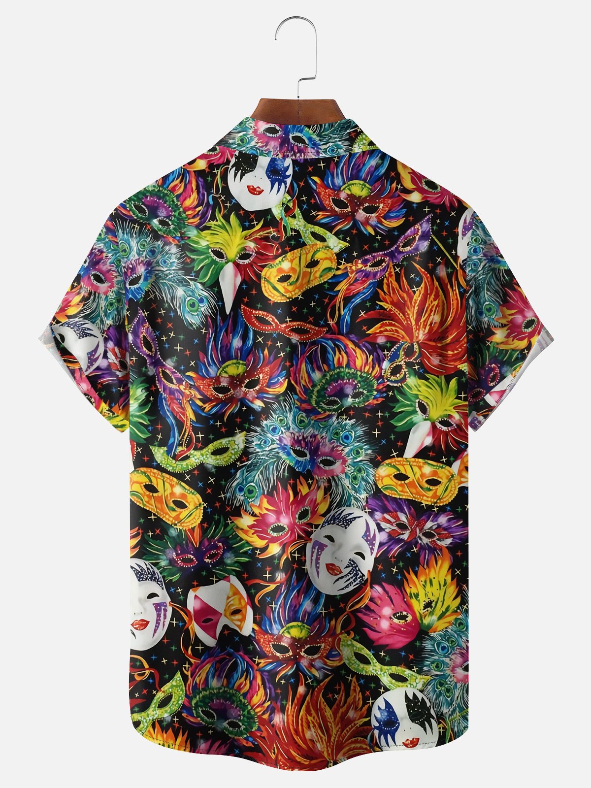 Mens Mardi Gras Carnival Masks Print Casual Breathable Short Sleeve Hawaiian Shirts