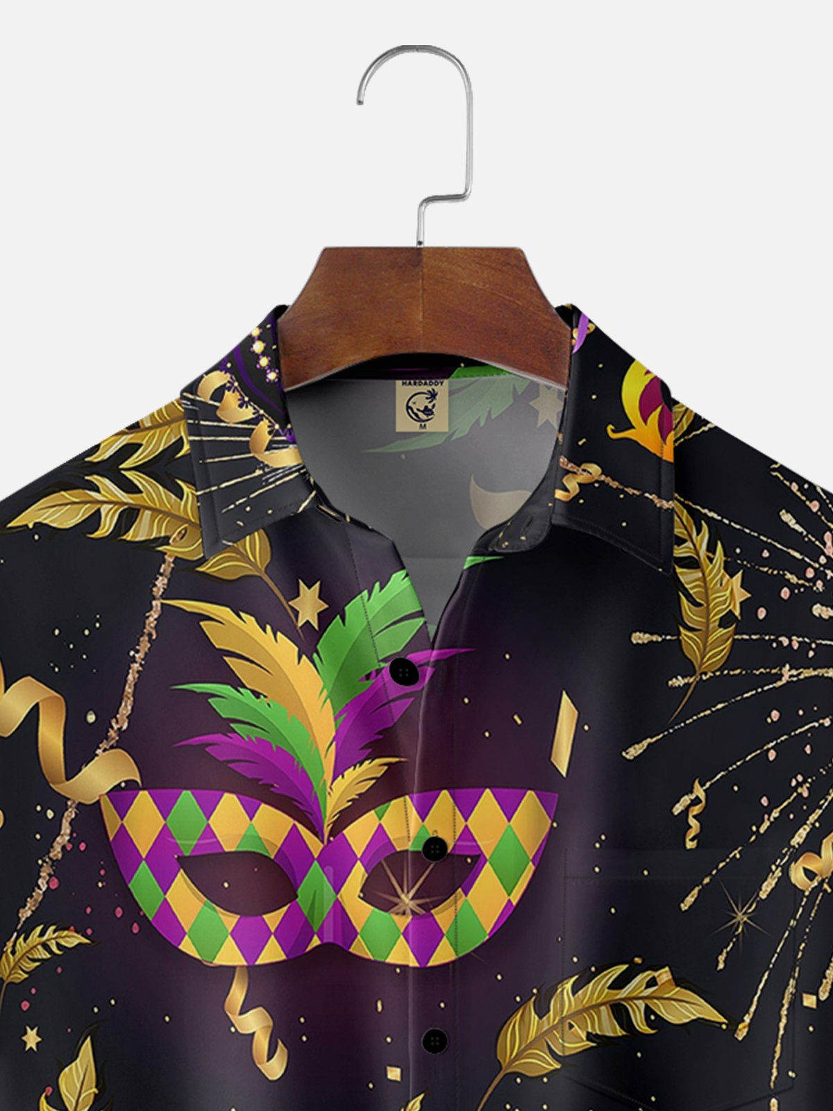 Mens Mardi Gras Carnival Masks Print Casual Breathable Short Sleeve Hawaiian Shirts