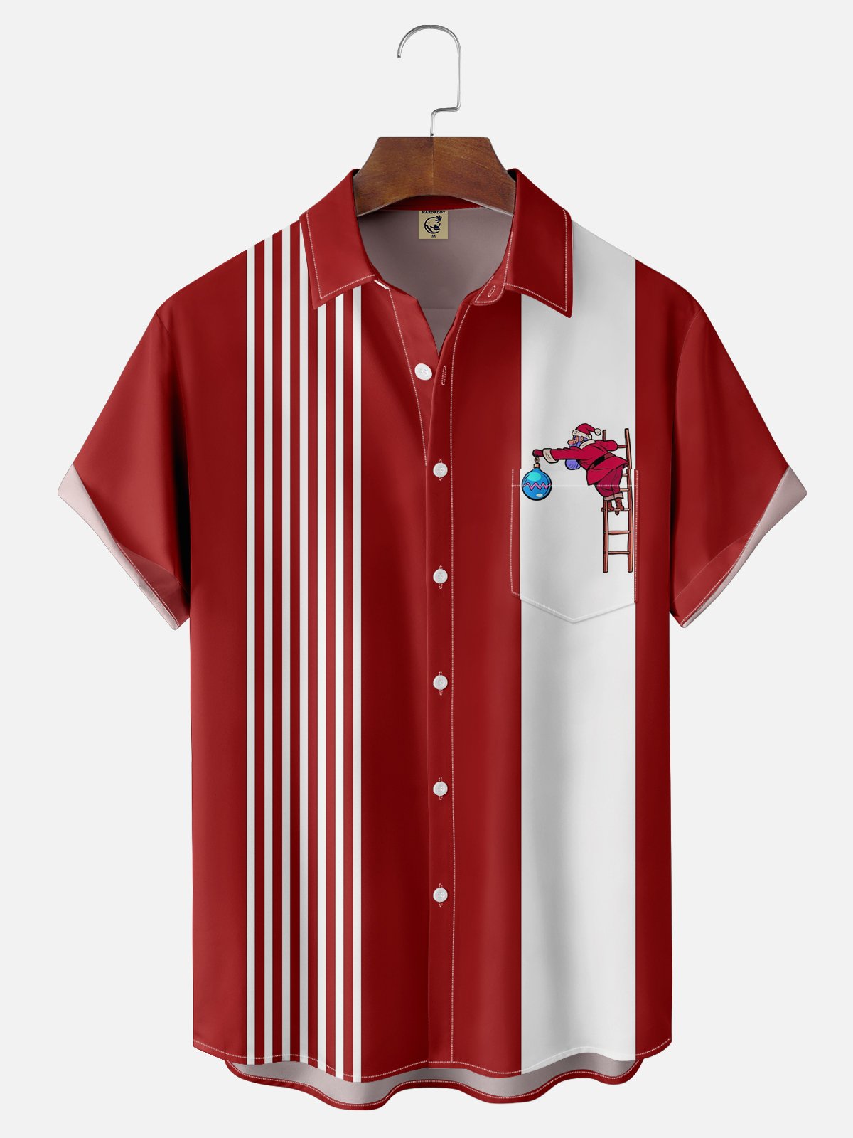 Moisture-wicking Christmas Santa Claus Chest Pocket Bowling Shirt