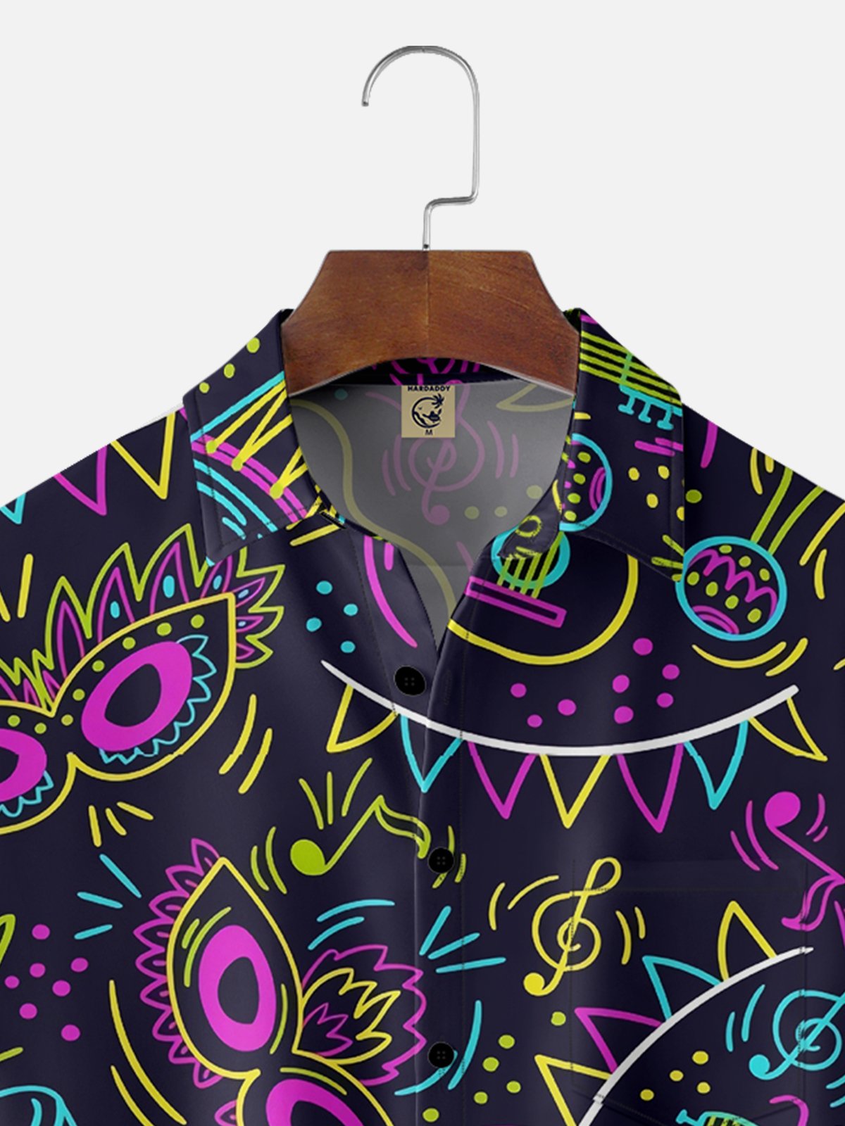 Mens Mardi Gras Carnival Masks & Music Print Casual Breathable Short Sleeve Hawaiian Shirts