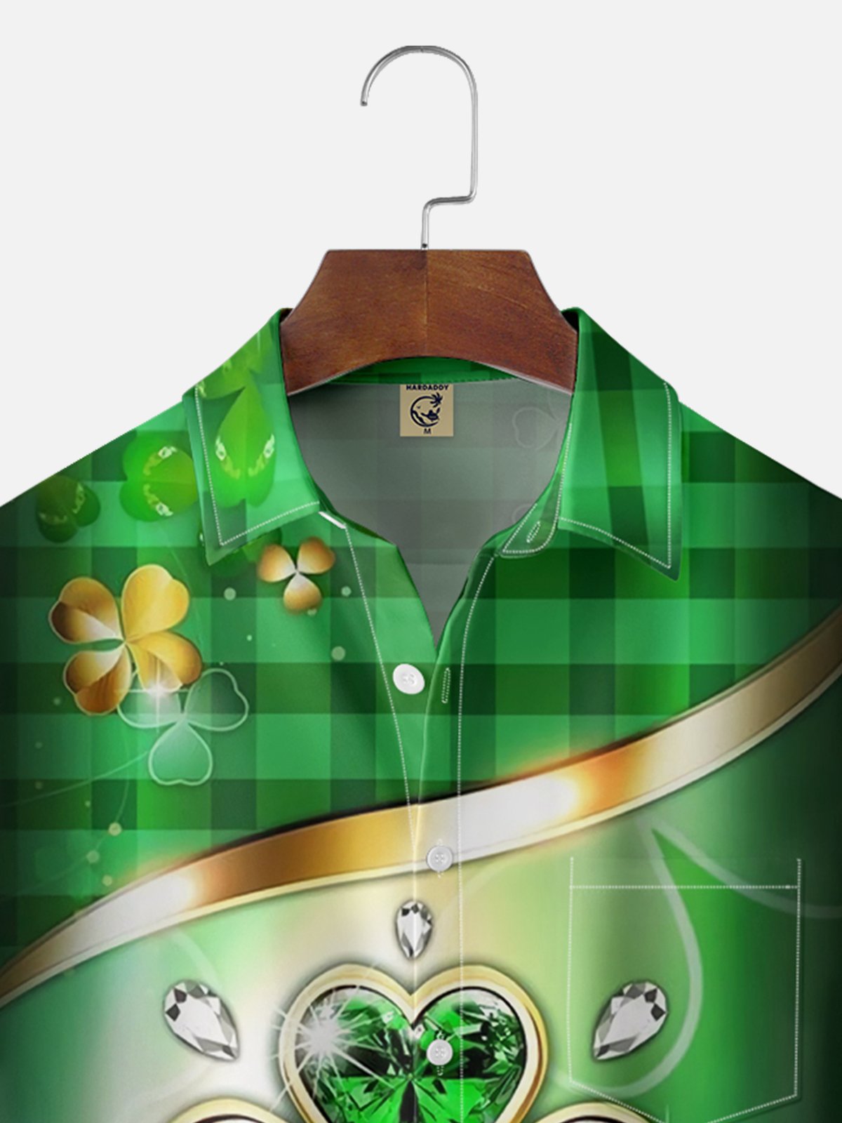 Moisture-wicking St. Patrick's Day Crystal Clover Chest Pocket Hawaiian Shirt