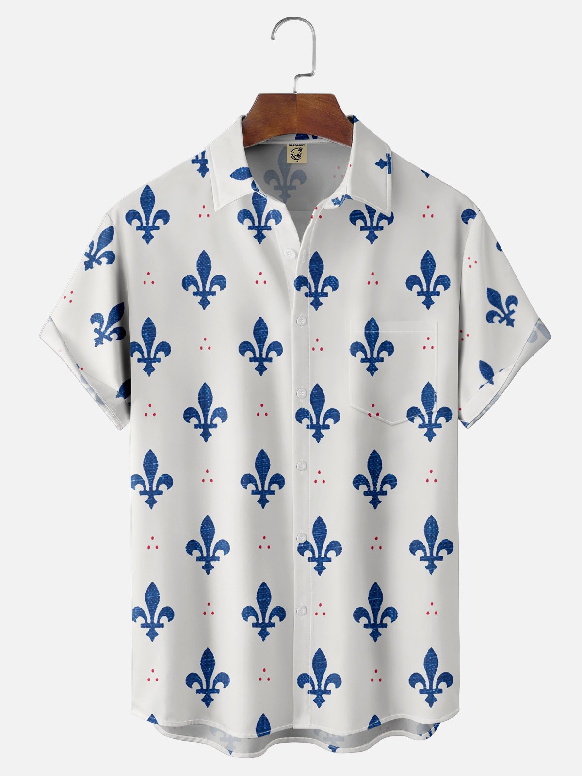 Mens Fleur de lis Print Casual Breathable Short Sleeve Hawaiian Shirts