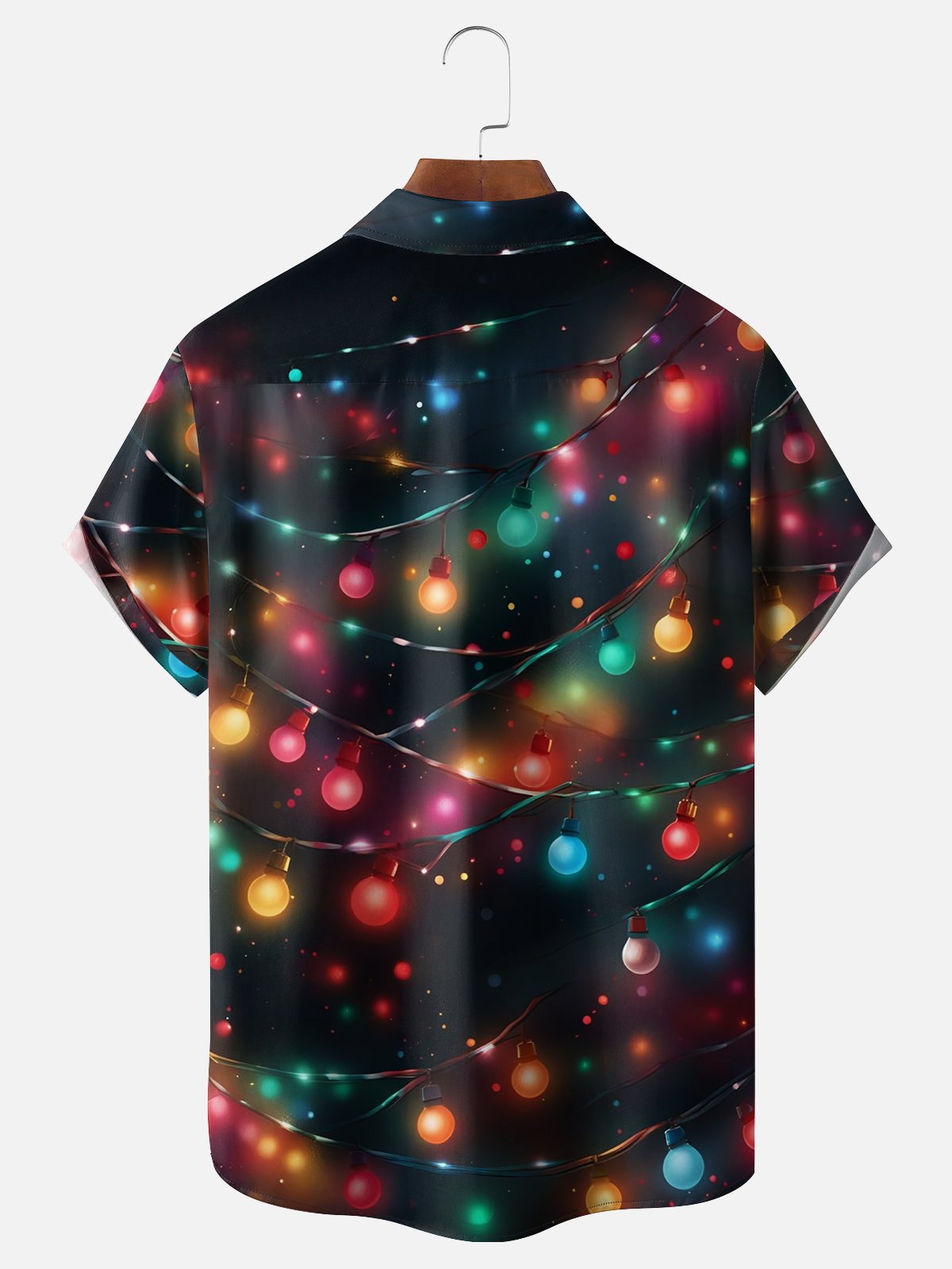 Moisture-wicking Christmas Art Colored Lights Chest Pocket Hawaiian Shirt