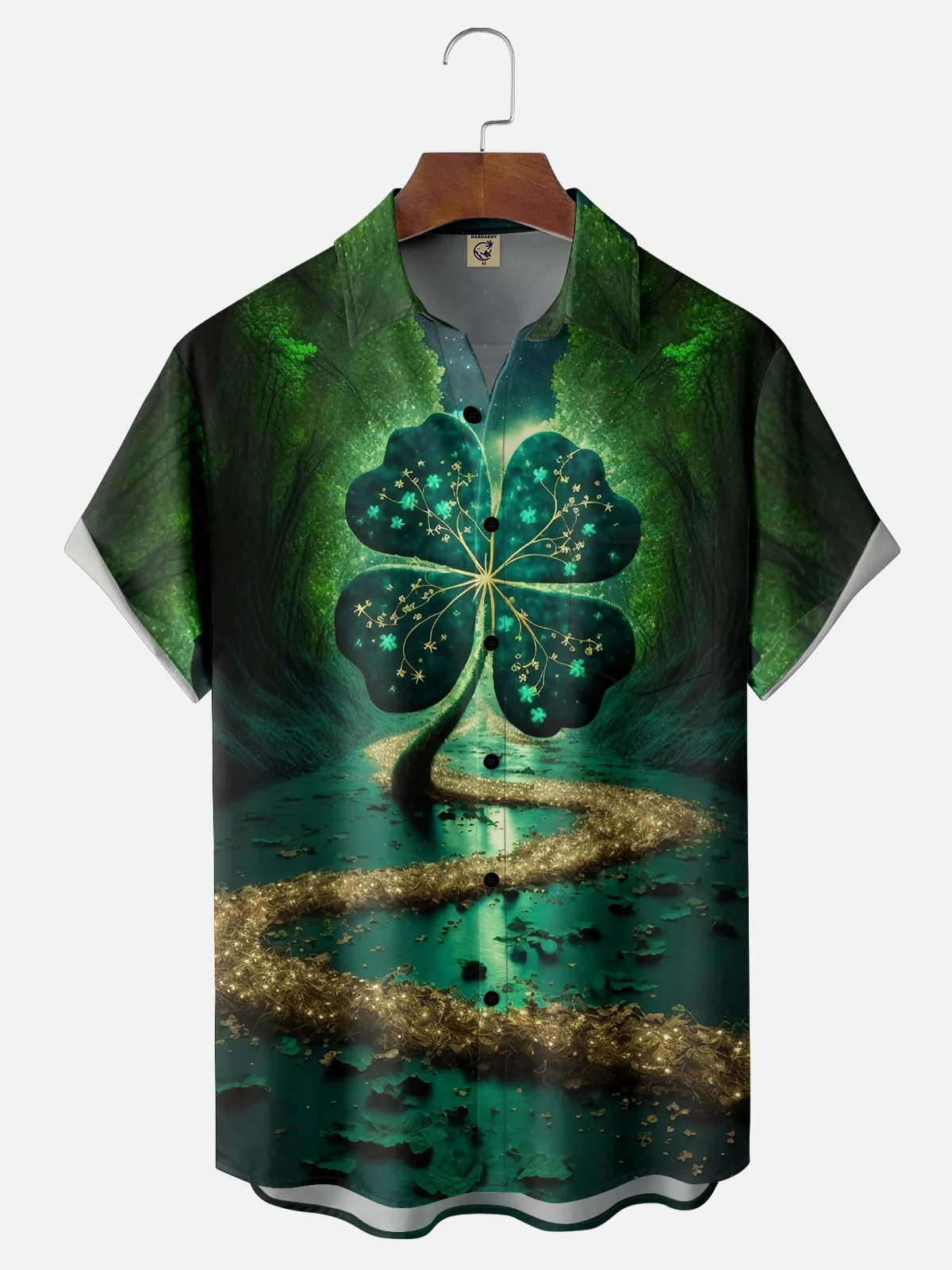 Moisture-wicking St. Patrick's Day Four Leaf Clover Chest Pocket Casual Shirt