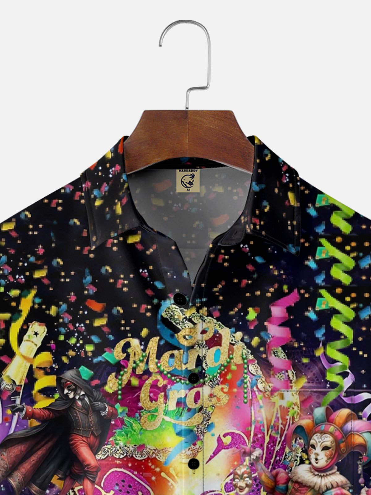 Moisture-wicking Mardi Gras Carnival Mask Celebration Chest Pocket Casual Shirt