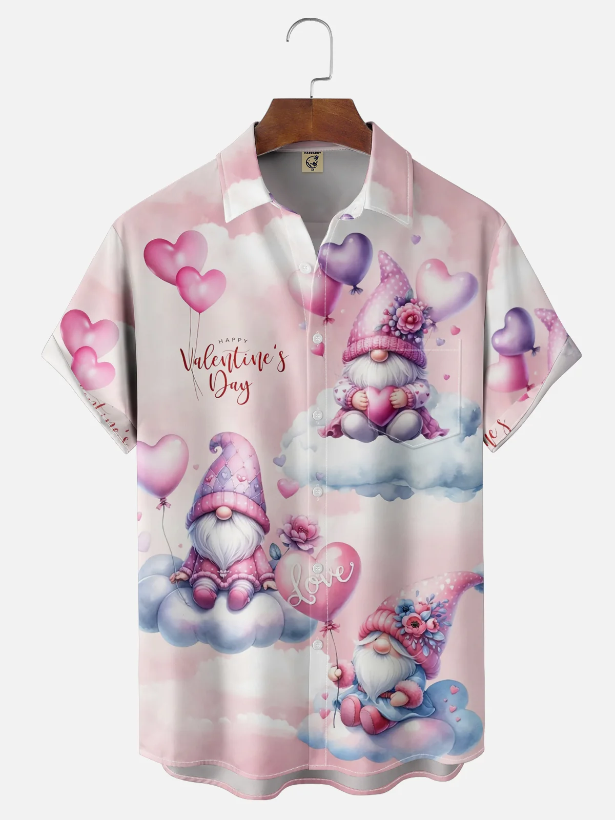 Moisture-wicking St Valentine Lover Heart Gnomes Chest Pocket Casual Shirt