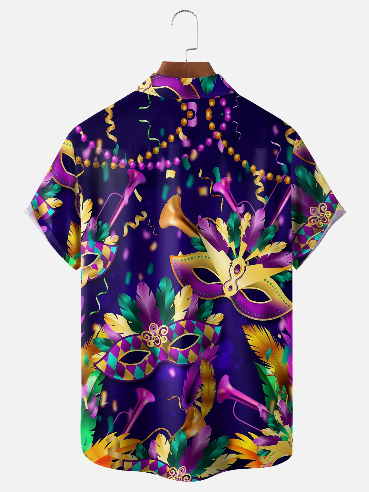 Mens Mardi Gras Carnival Masks Print Casual Breathable Short Sleeve Hawaiian Shirts