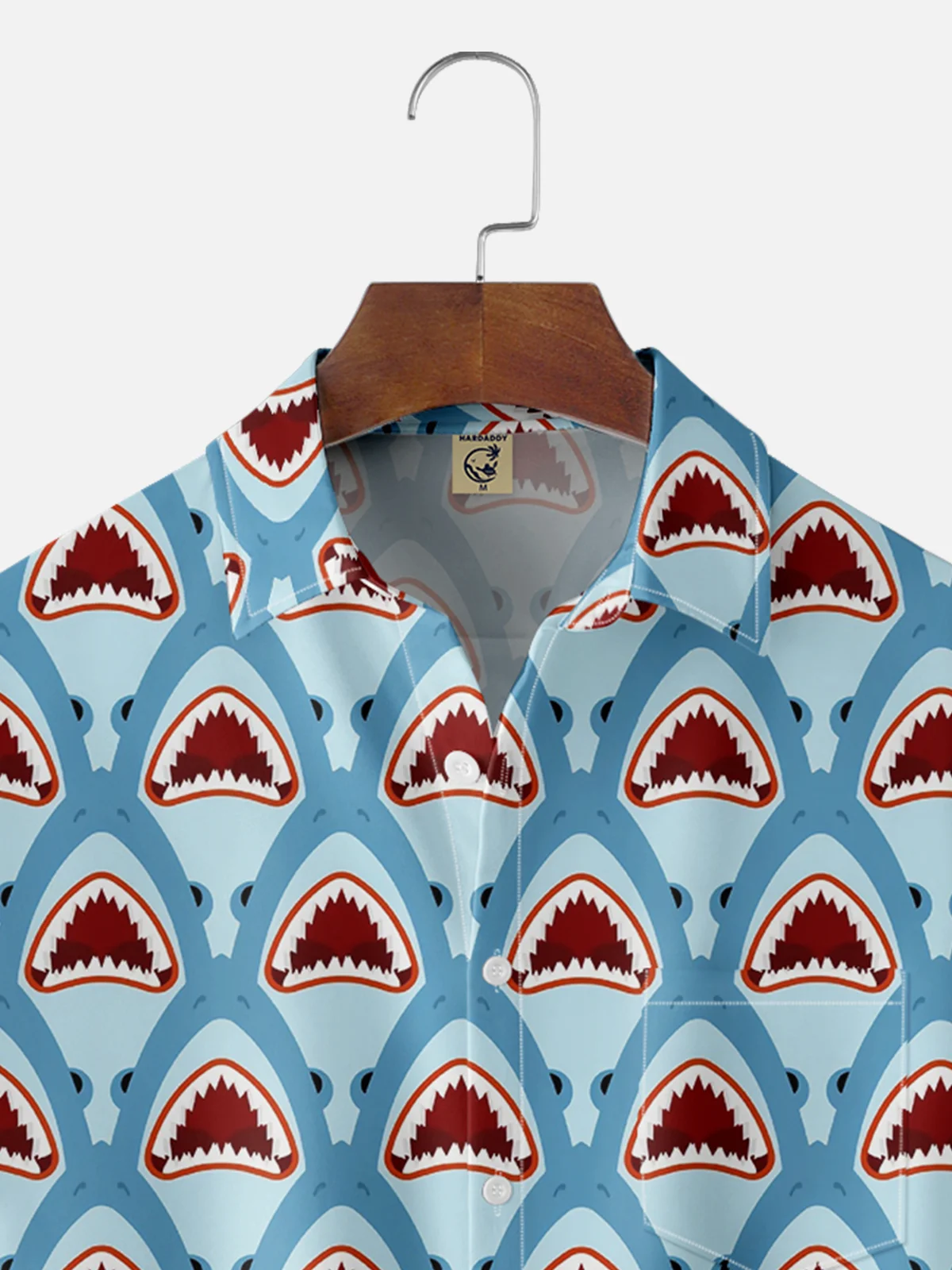 Moisture Wicking Hawaiian Sharks Chest Pocket Casual Shirt