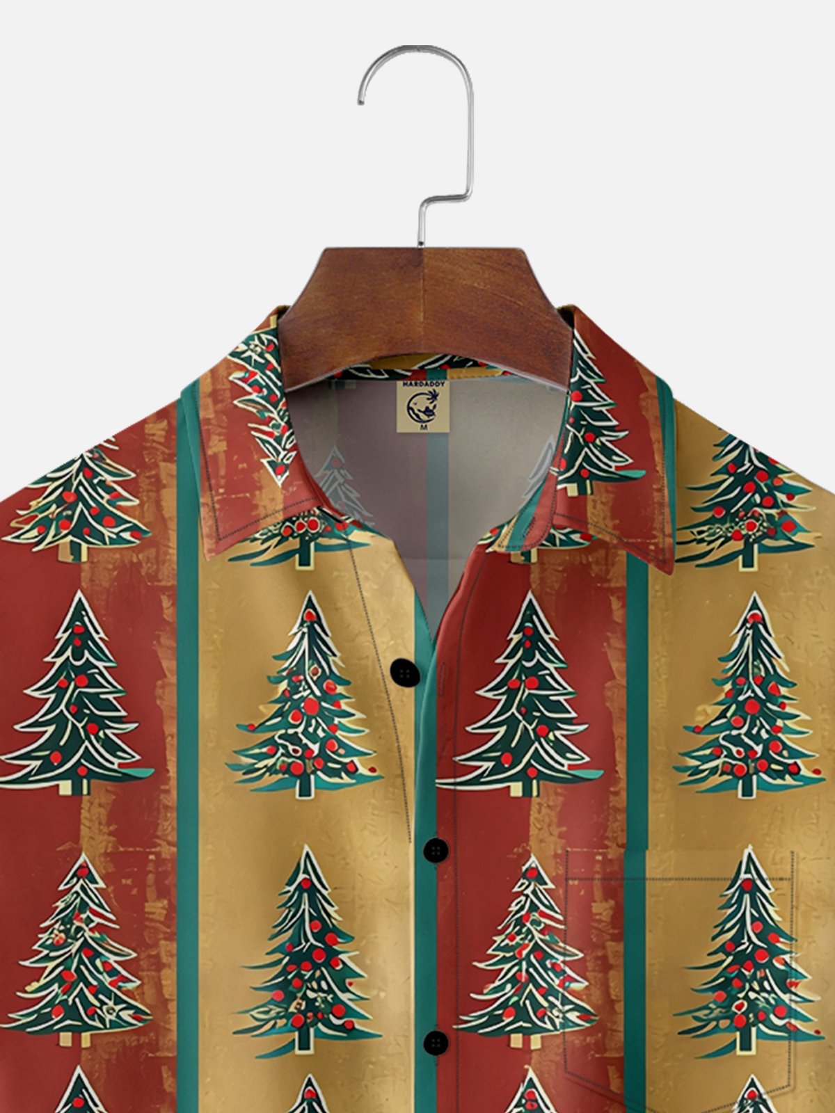 Moisture-wicking Christmas Classic Retro Christmas Tree Chest Pocket Hawaiian Shirt